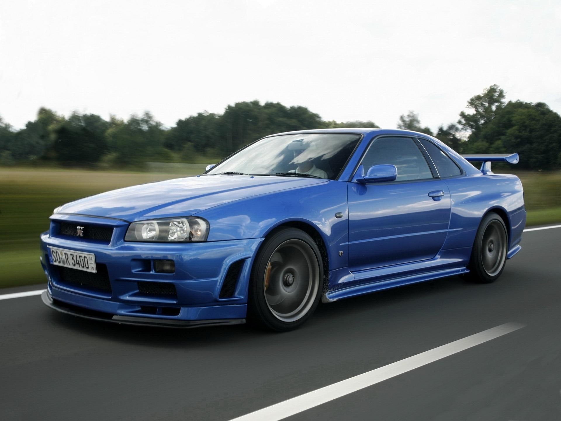 gt-r, sports car, cars, 1080P, gtr, nissan, r, blue, road, the legendary car, v-spec, skyline, HD Wallpaper