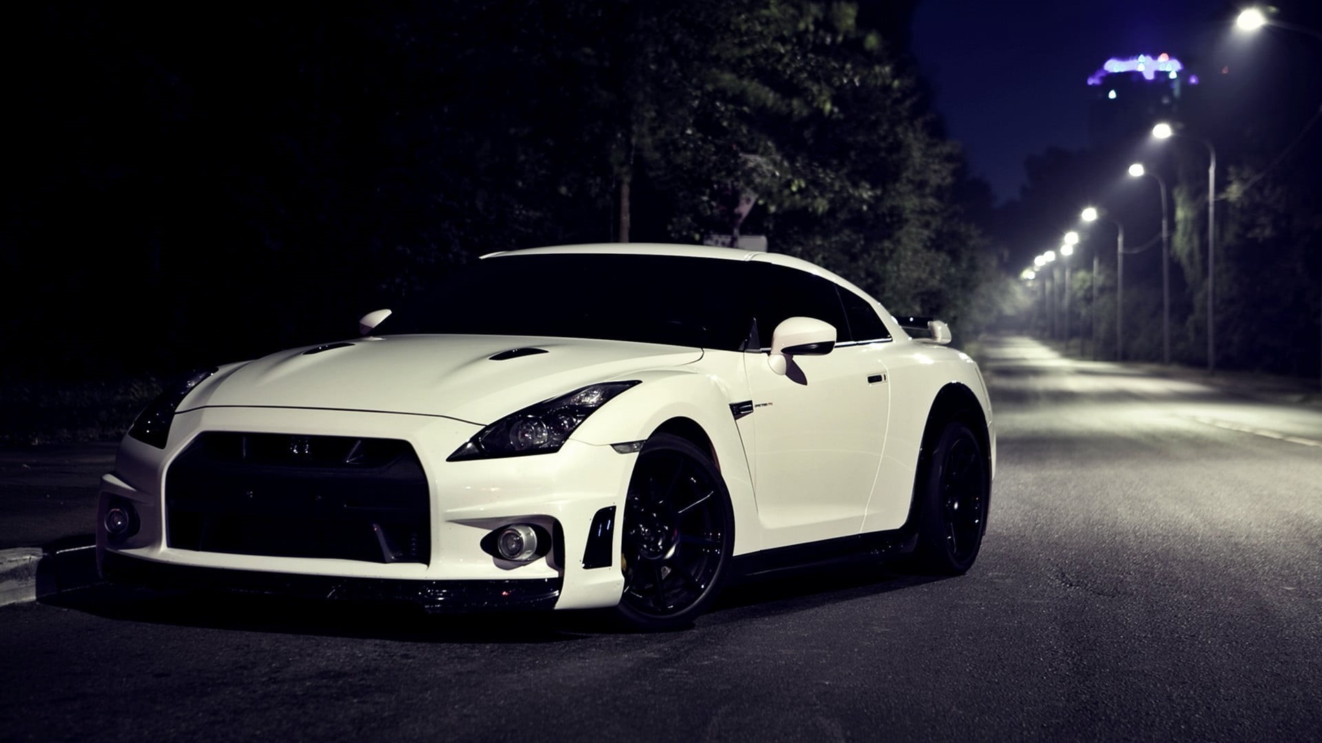 motor vehicle, nature, no people, white, land vehicle, Nissan Skyline GT-R R35, city, Nissan GTR, speed, headlight, transportation, motion, tree, coupe, HD Wallpaper