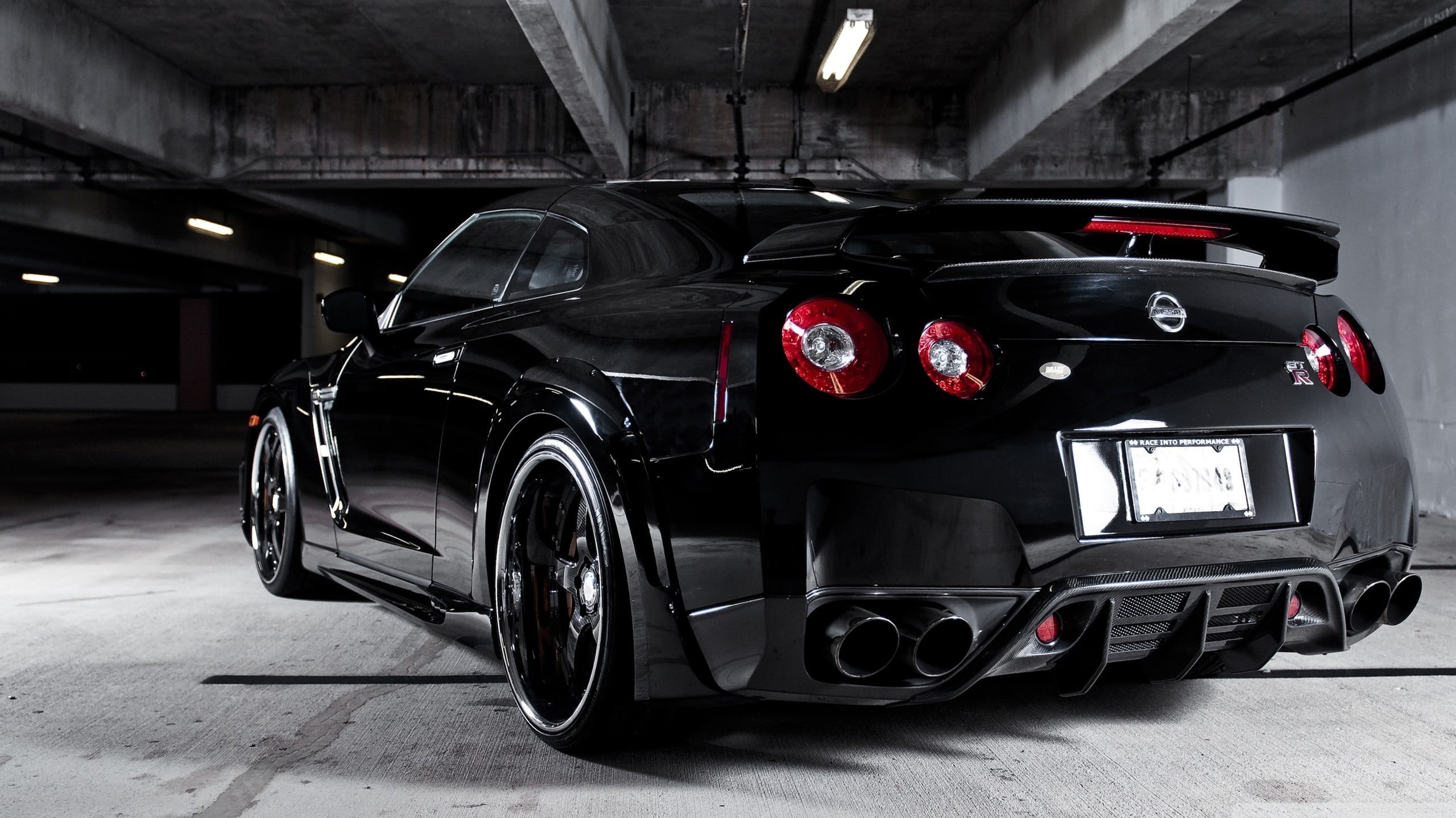 parking garage, outdoors, sports car, luxury, no people, mode of transportation, 2K, stationary, land vehicle, architecture, city, black, gt, tire, motor vehicle, HD Wallpaper