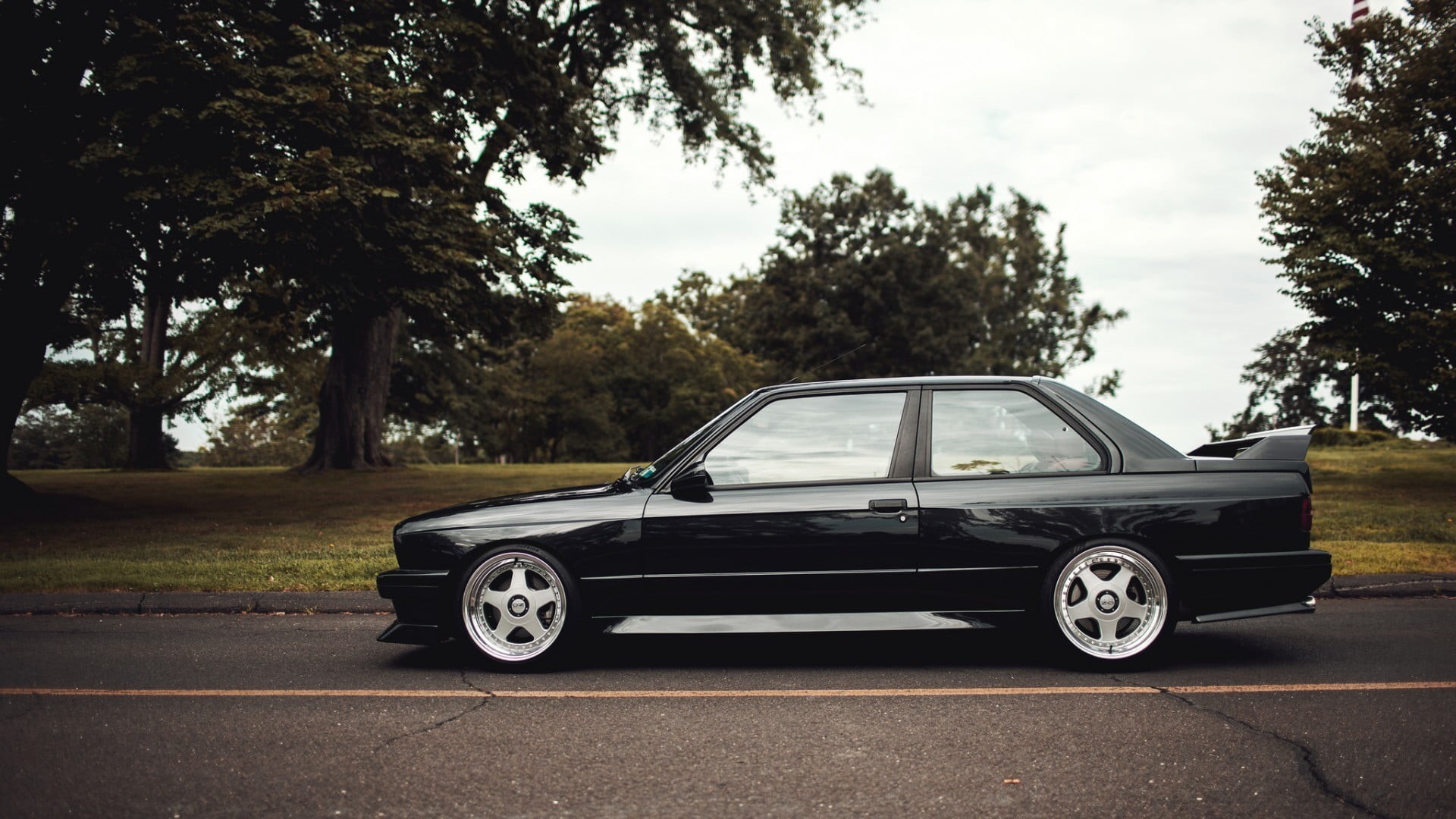 side view, street, BMW, plant, mode of transportation, stationary, sky, day, transportation, BMW M3 , city, hatchback, 1080P, car, tree, no people, growth, HD Wallpaper