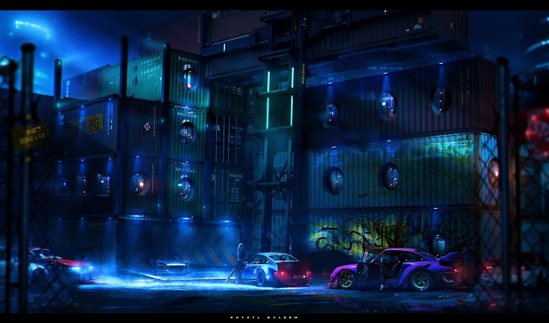 transportation, no people, garage, motion, outdoors, women with cars, motor vehicle, scooter, glowing, travel, black, fence, motorcycle, night, container, HD Wallpaper