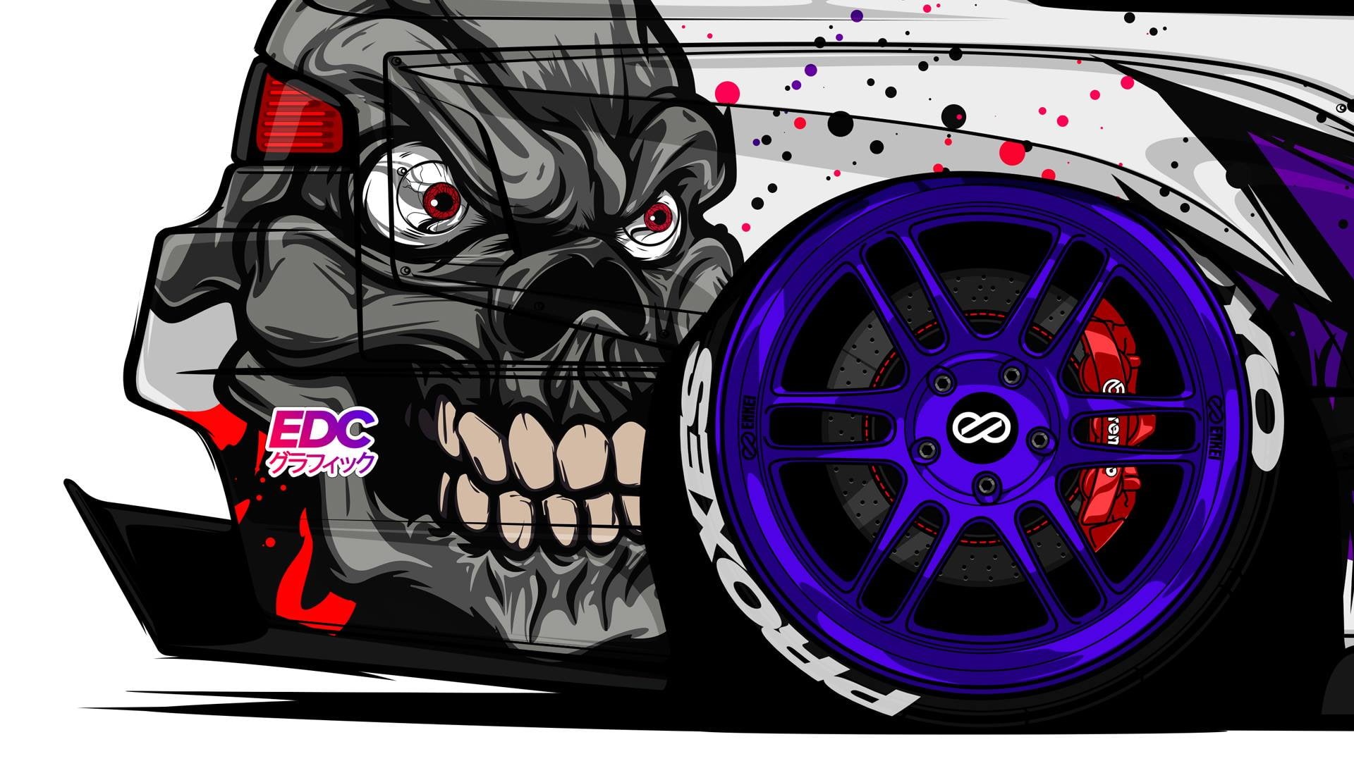Nissan 200SX, Nissan Silvia S14, EDC Graphics, Nissan, JDM, skull, Japanese cars, 1080P, render, HD Wallpaper