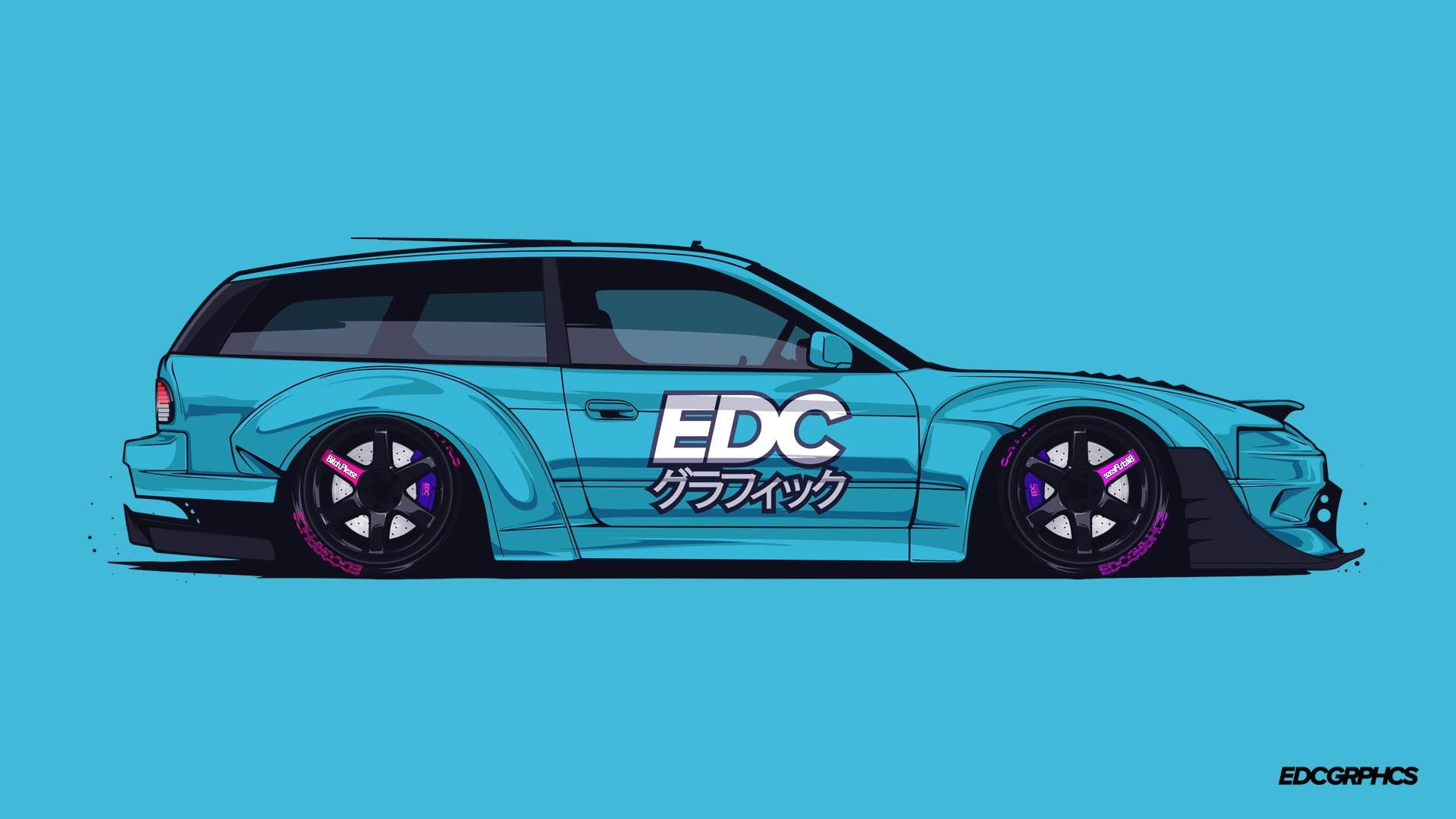 EDC Graphics, blue background, retro styled, communication, land vehicle, transportation, copy space, choice, road, mode of transportation, 1080P, blue, HD Wallpaper