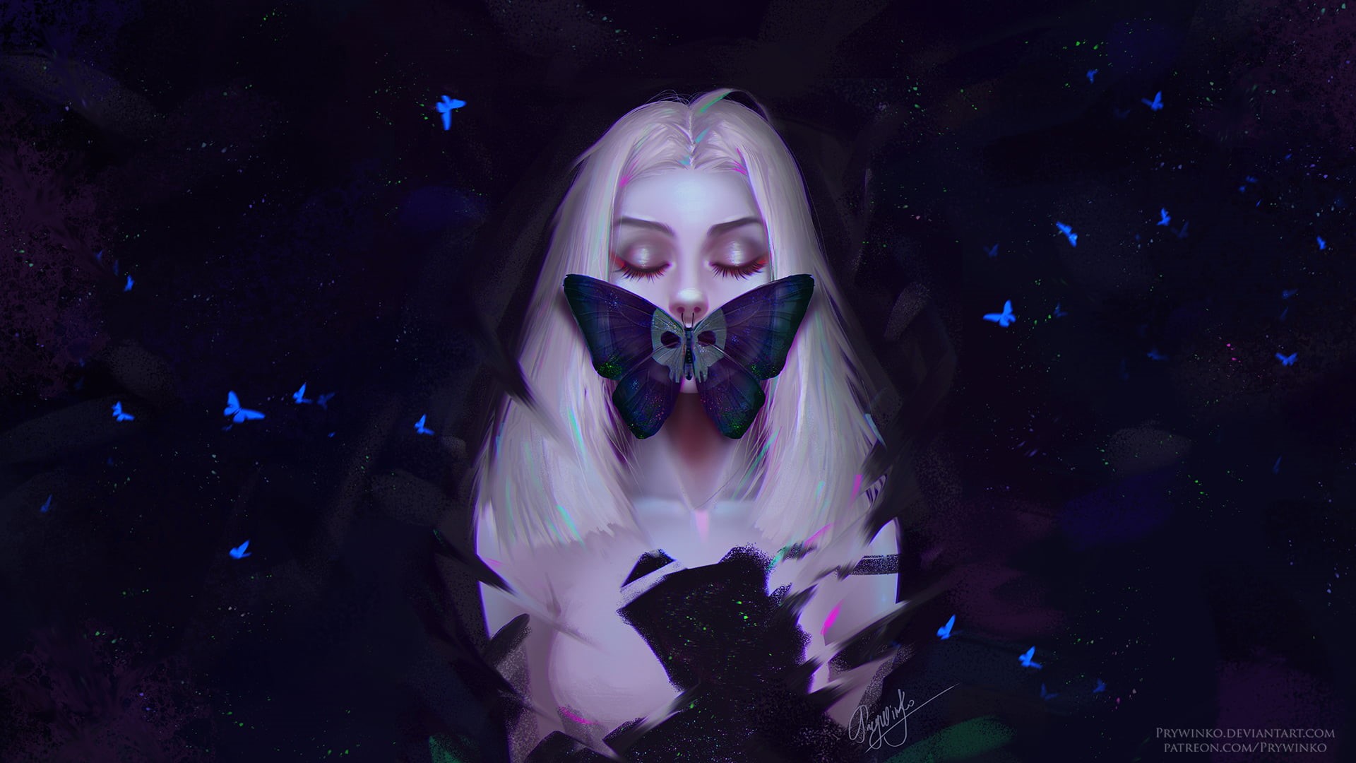looking at camera, skull, women, indoors, front view, beautiful woman, human body part, young women, butterfly, 1080P, woman, fantasy art, portrait, headshot, HD Wallpaper