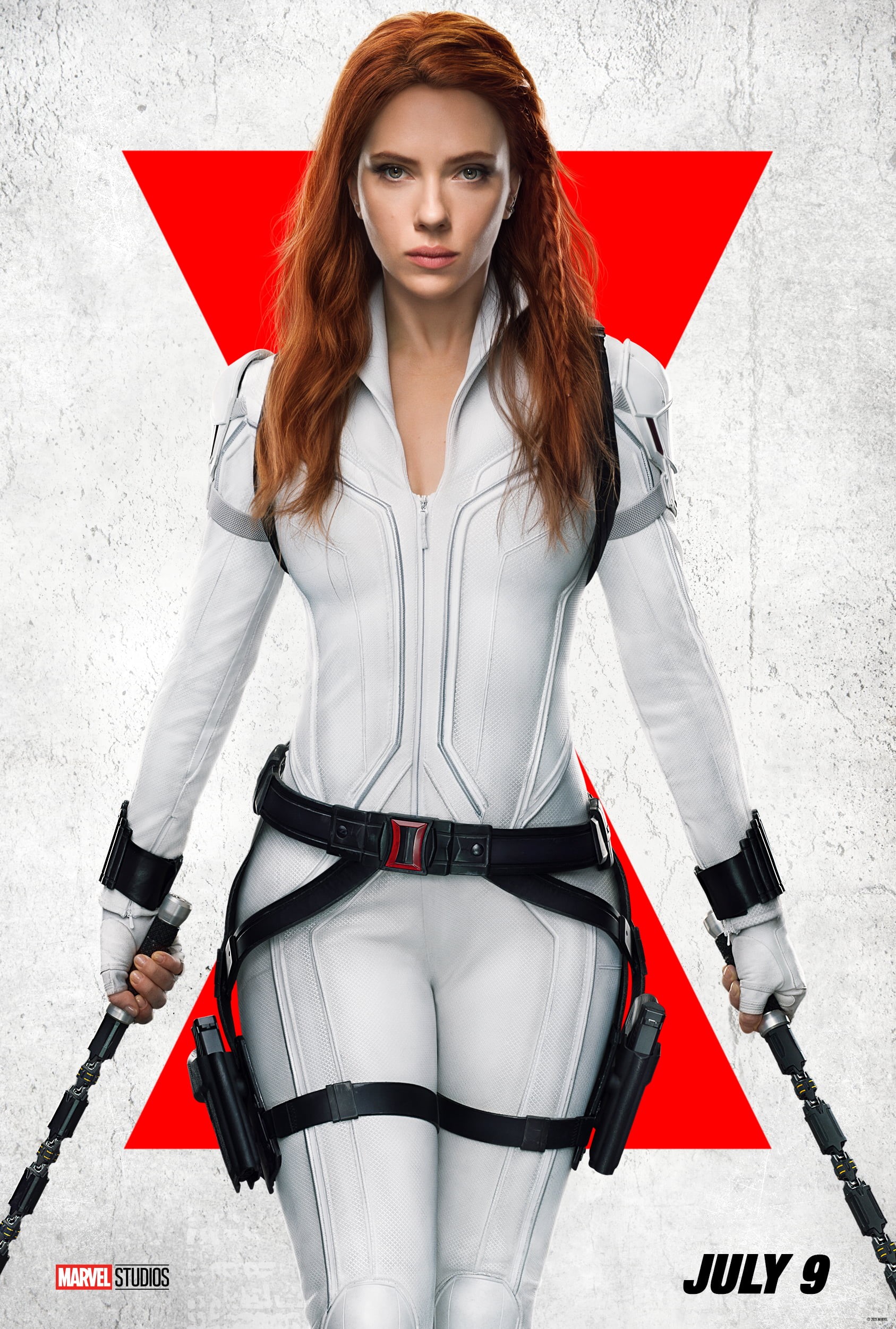 MCU, bodysuit, Disney, white bodysuit, Marvel Cinematic Universe, Scarlett Johansson, movie poster, Black Widow, 1080P, tight clothing, long hair, women, Phone HD Wallpaper