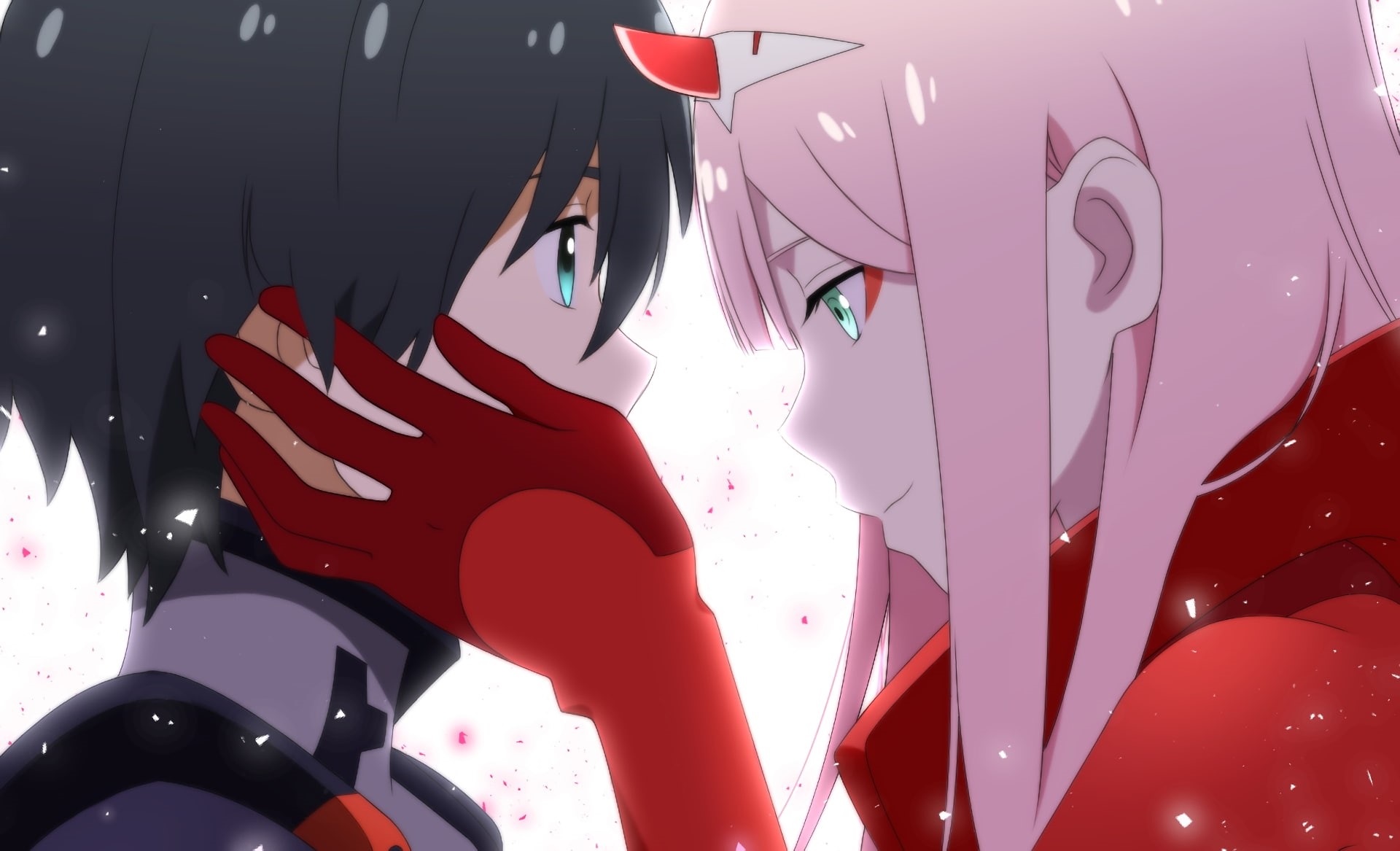anime, long hair, Zero Two (Darling in the FranXX), 1080P, Darling in the FranXX, Code: 002(02), digital art, romantic, anime boys, pink hair, mecha girls, HD Wallpaper