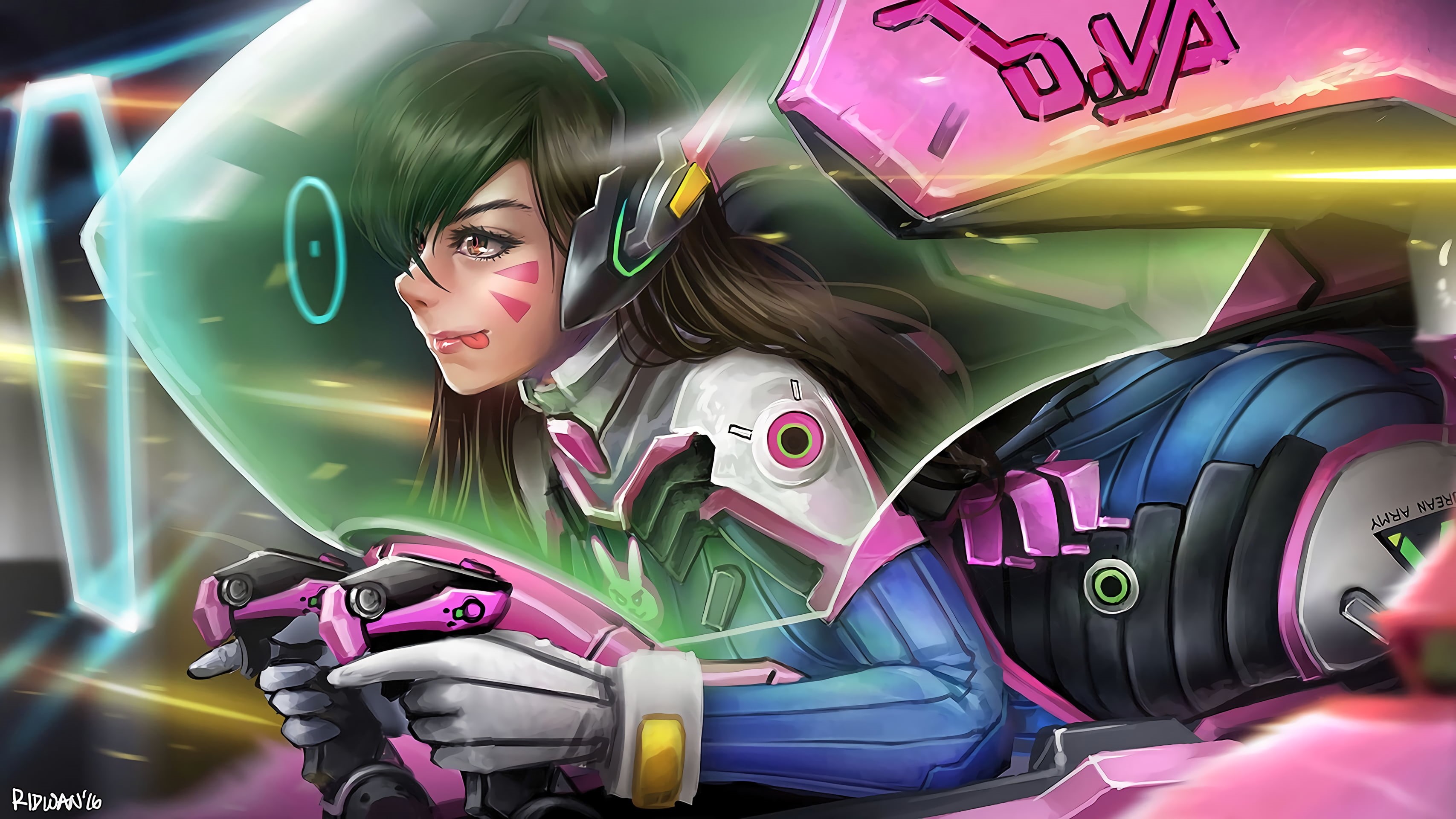 transportation, portrait, green color, human representation, D.Va (Overwatch), long hair, lifestyles, text, adult, females, women, leisure activity, brown eyes, HD Wallpaper