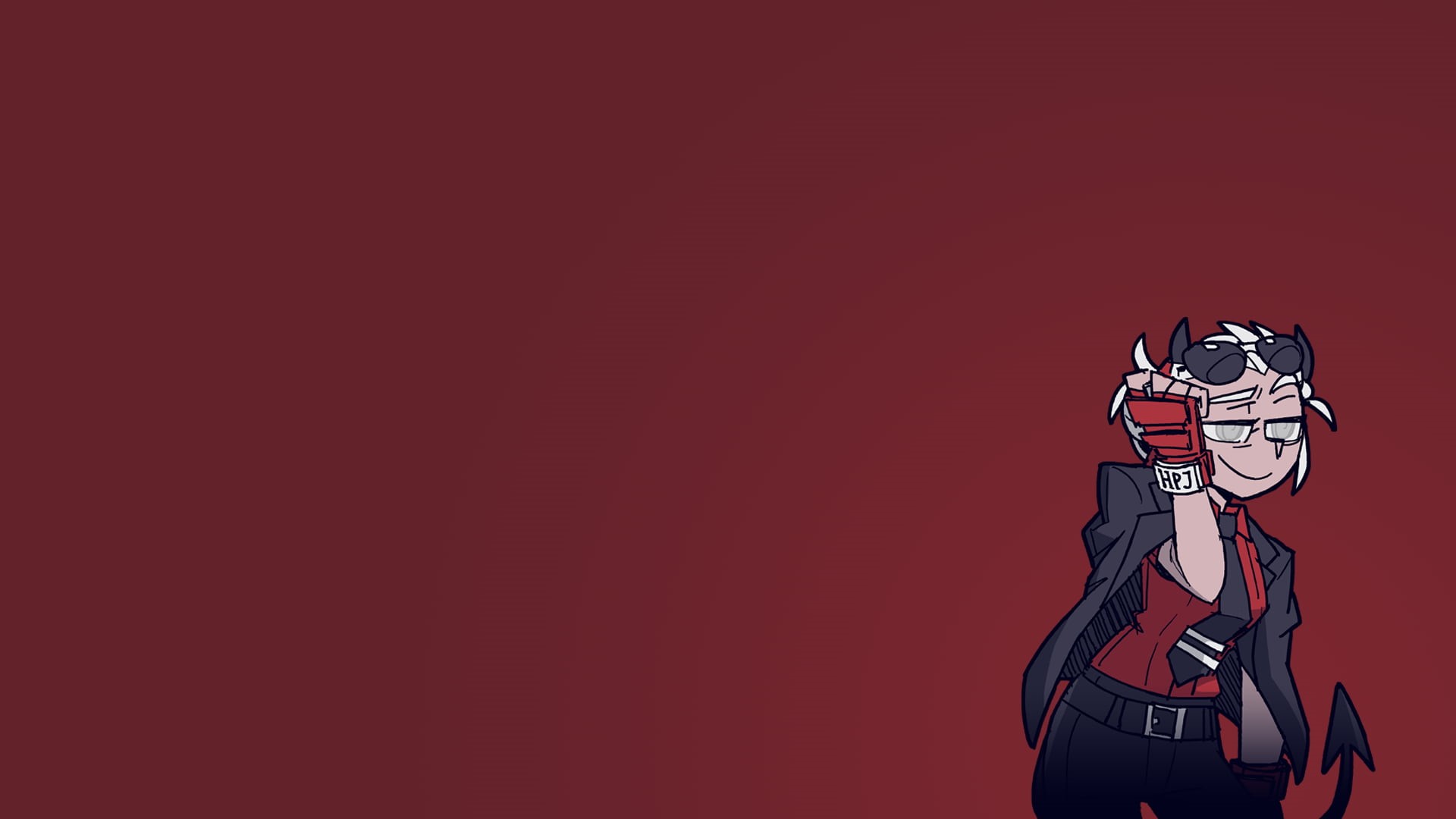 anime, gloves, women with shades, sunglasses, Helltaker, simple background, blond hair, demon girl, tie, anime girls, 1080P, HD Wallpaper