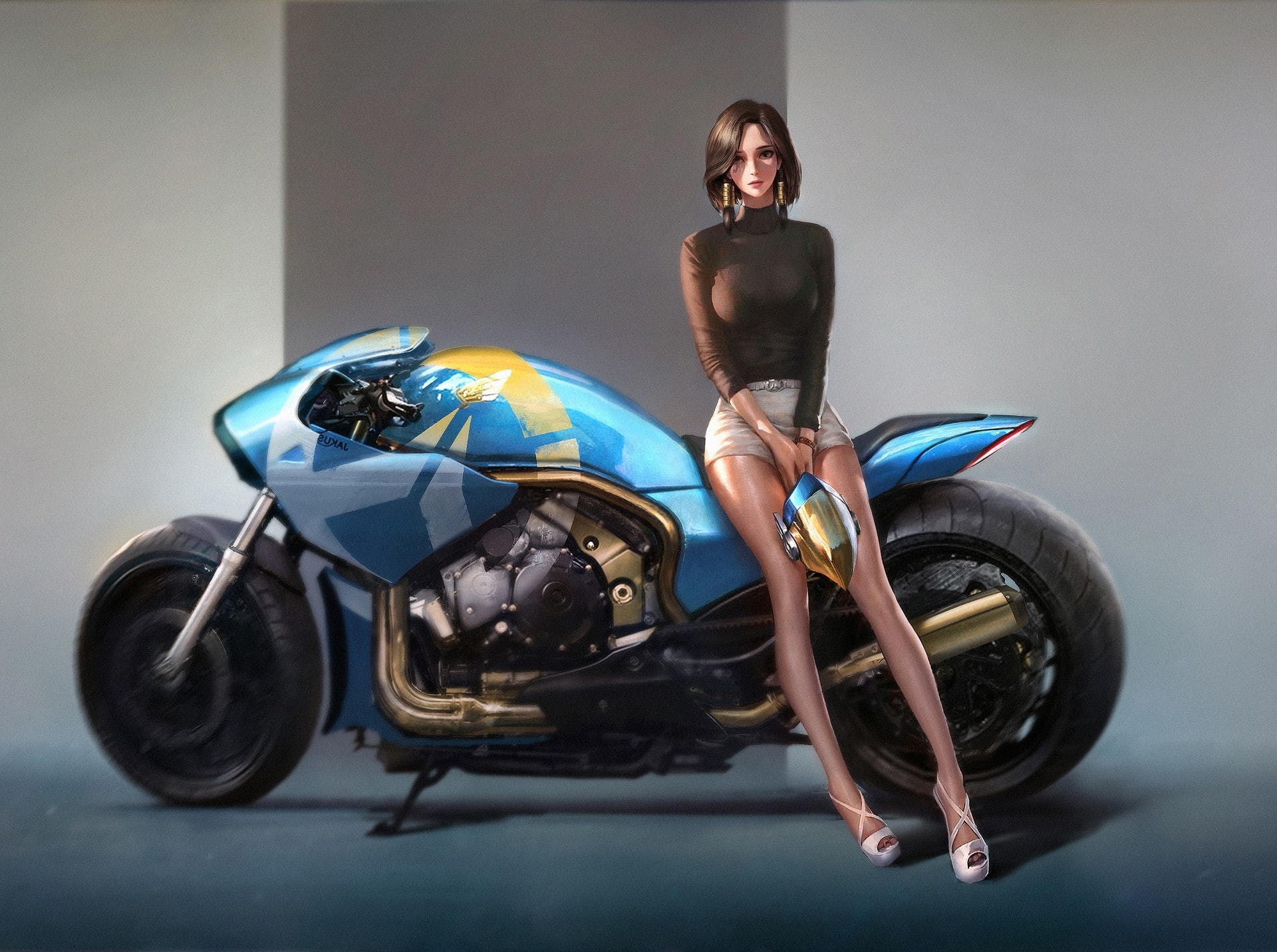 young women, young adult, mode of transportation, women, Pharah (Overwatch), happiness, emotion, women with bikes, smiling, full length, crash helmet, front view, HD Wallpaper