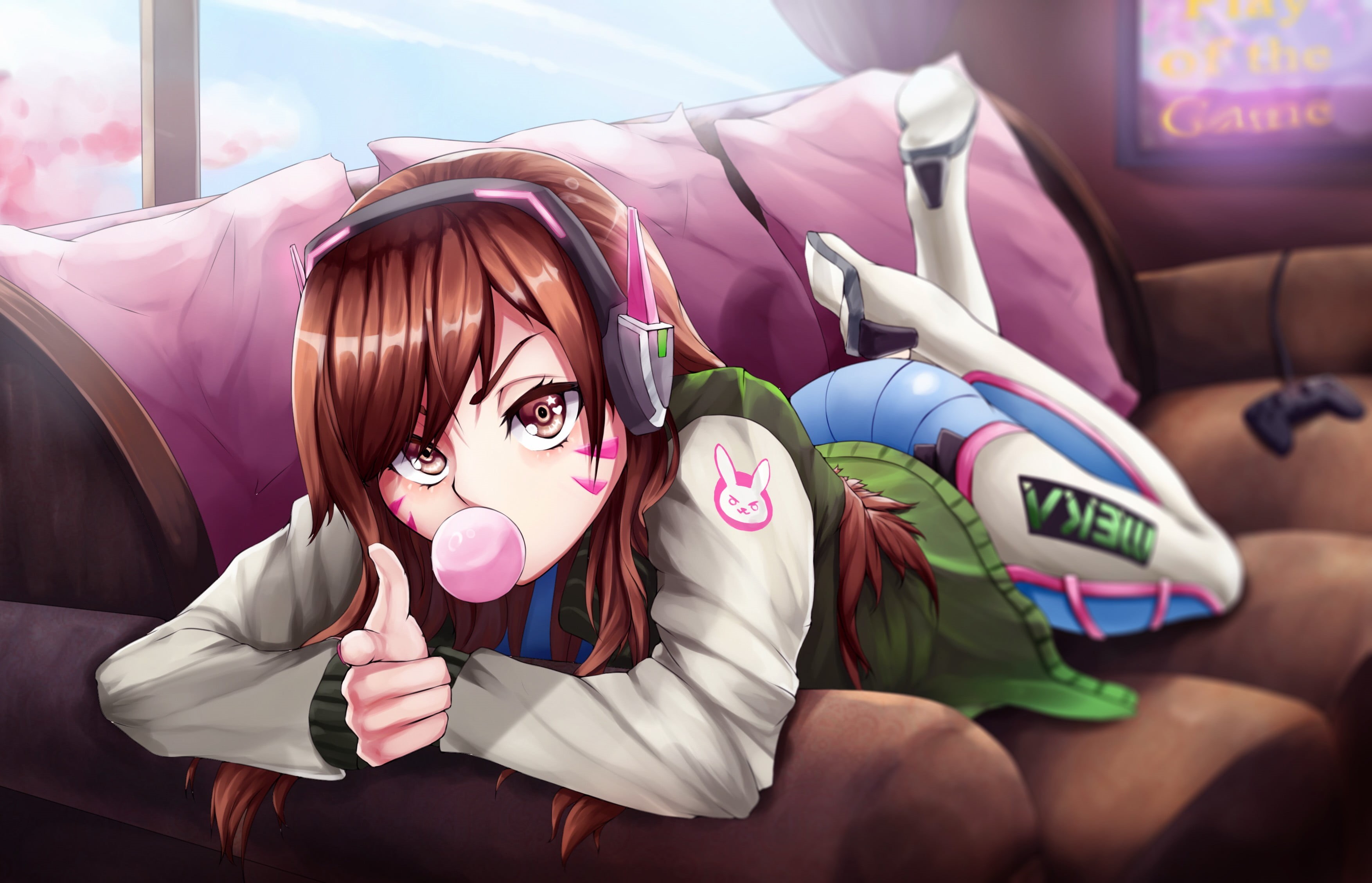 anime girls, brunette, clothing, lifestyles, casual clothing, long hair, looking at camera, real people, young adult, young women, D.Va (Overwatch), leisure activity, HD Wallpaper