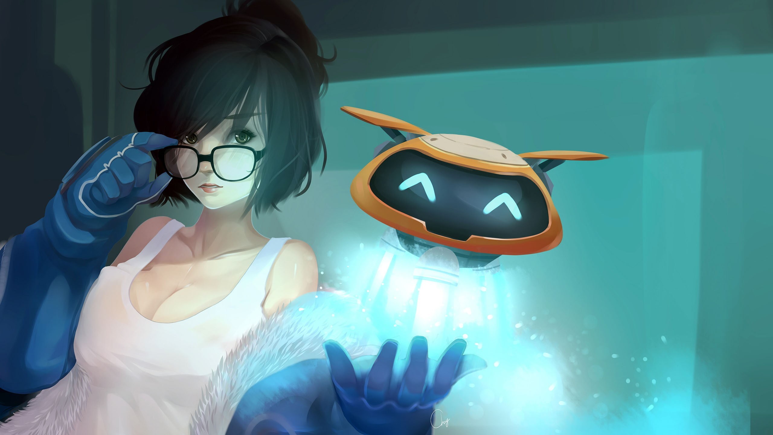 education, turquoise colored, blue, young women, lifestyles, science, people, women, young Adult, Mei (Overwatch), holding, real people, fantasy, hairstyle, HD Wallpaper