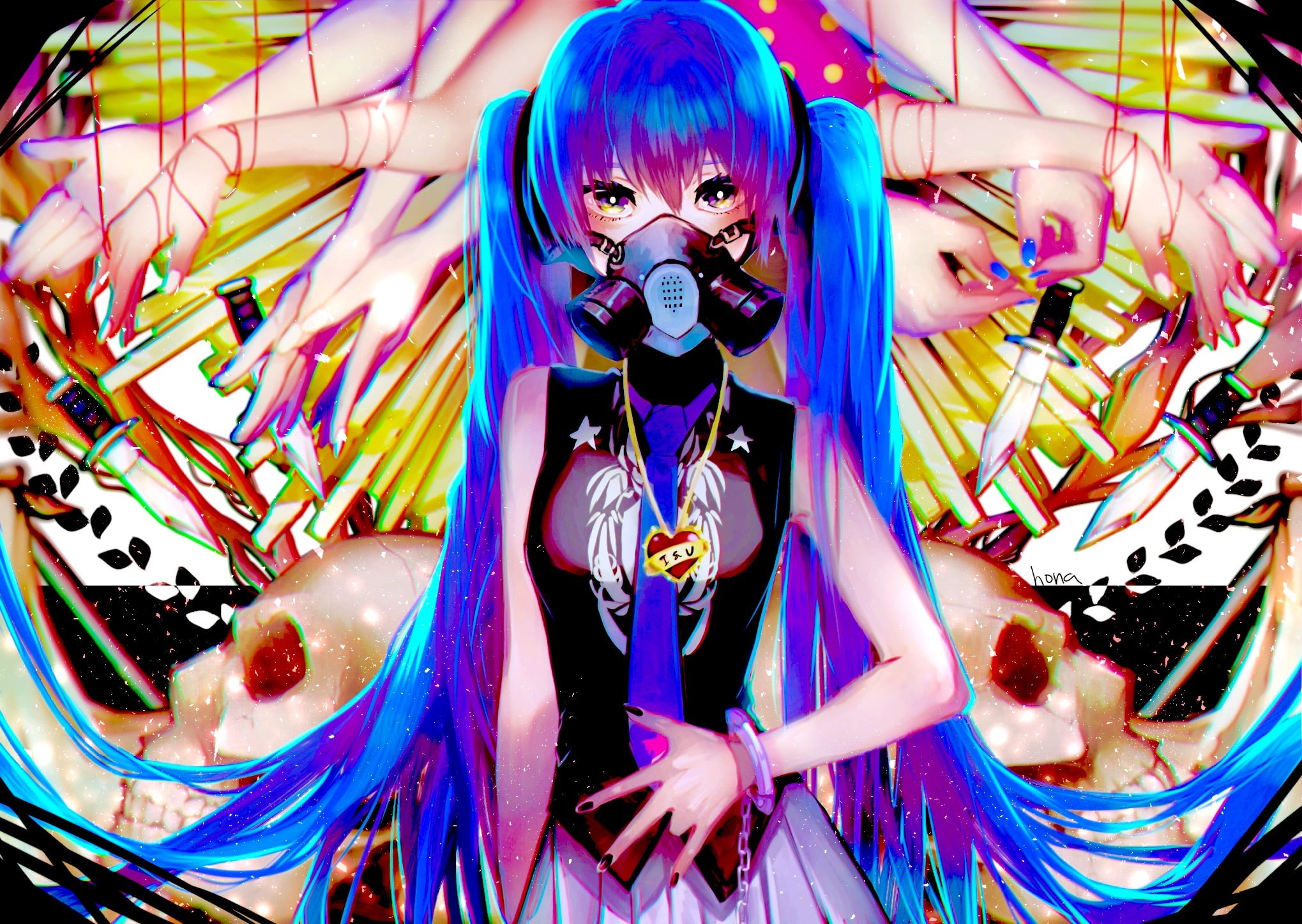 1080P, Vocaloid, anime girls, long hair, Hatsune Miku, blue hair, HD Wallpaper