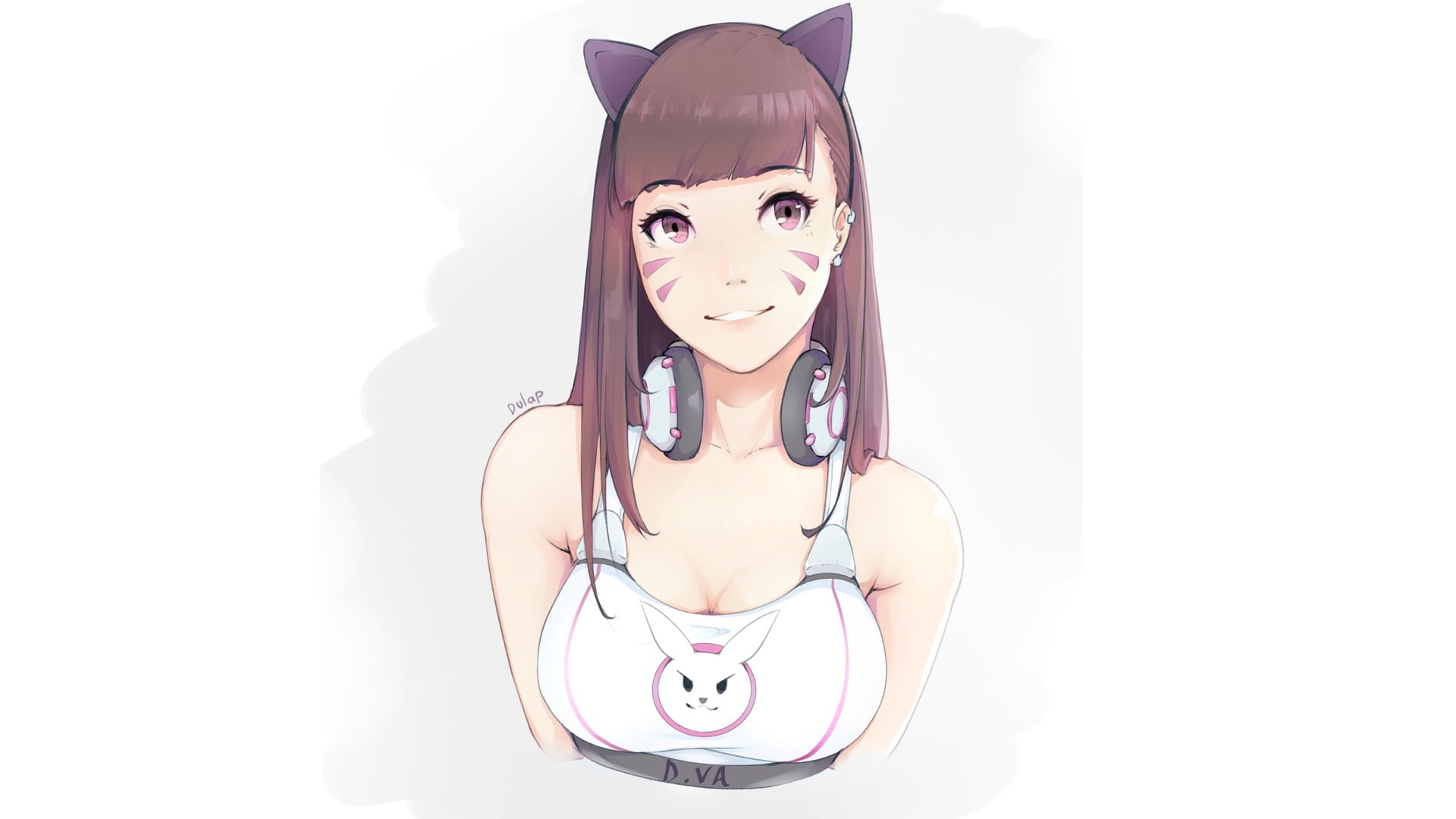 cleavage, cut out, nekomimi, white background, females, headphones, lifestyles, young adult, studio shot, looking at camera, front view, illustration, character, HD Wallpaper