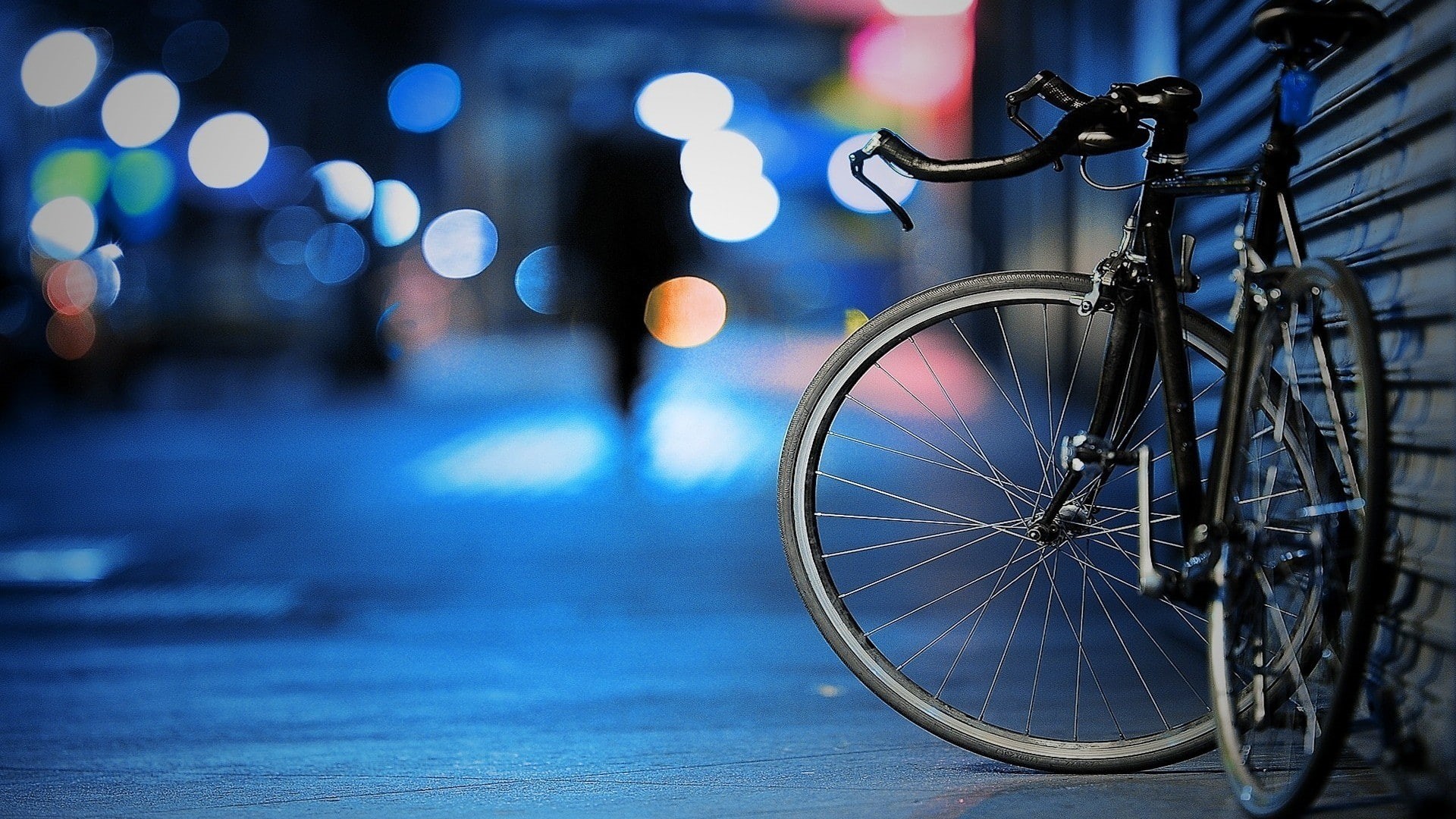 bicycle, 1080P, city, depth of field, bokeh, street, urban, shutters, night, HD Wallpaper
