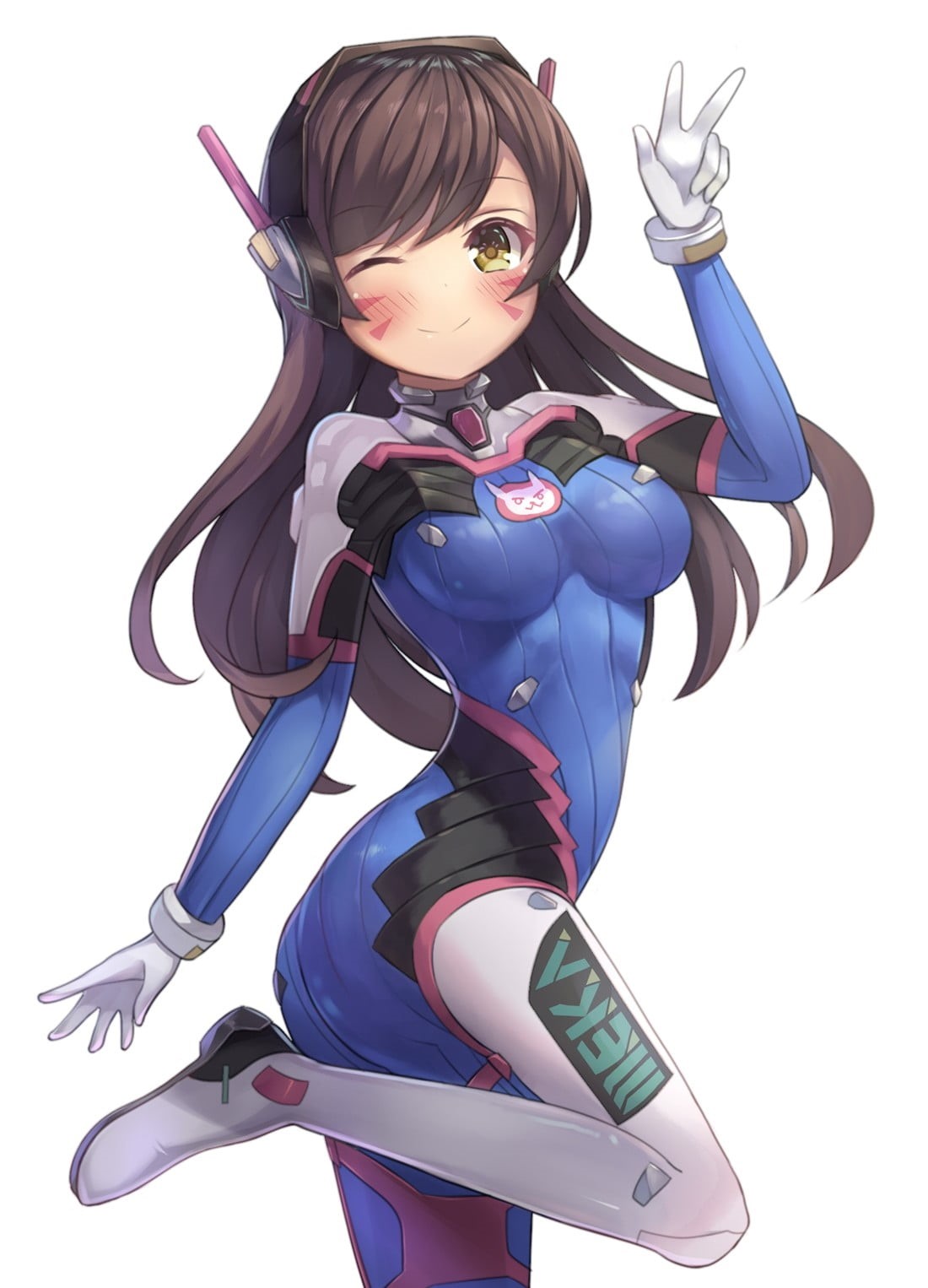 emotion, hairstyle, front view, sports clothing, leisure activity, va, anime, white background, digital art, illustration, holding, childhood, D.Va (Overwatch), Phone HD Wallpaper