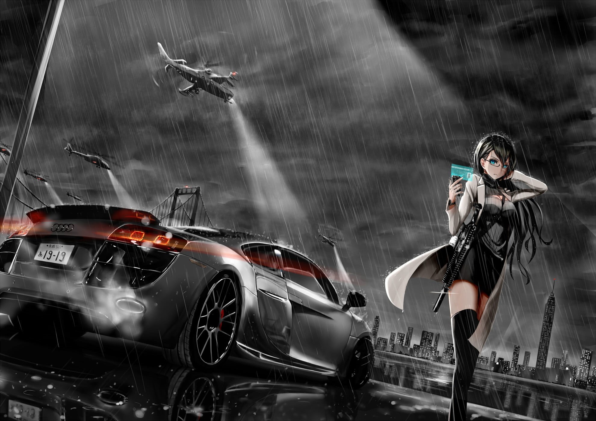 motor vehicle, blurred motion, anime girls, activity, leisure activity, Audi, car, original characters, lifestyles, 1080P, Audi R8, real people, adult, HD Wallpaper