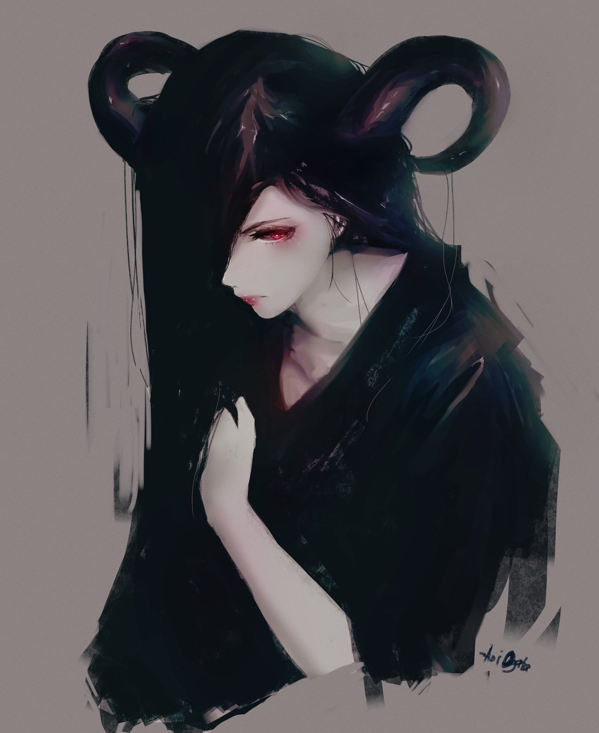 young adult, hairstyle, one person, looking at camera, artwork, hair, adult, fashion, women, clothing, succubus, portrait, black hair, long hair, studio shot, Phone HD Wallpaper