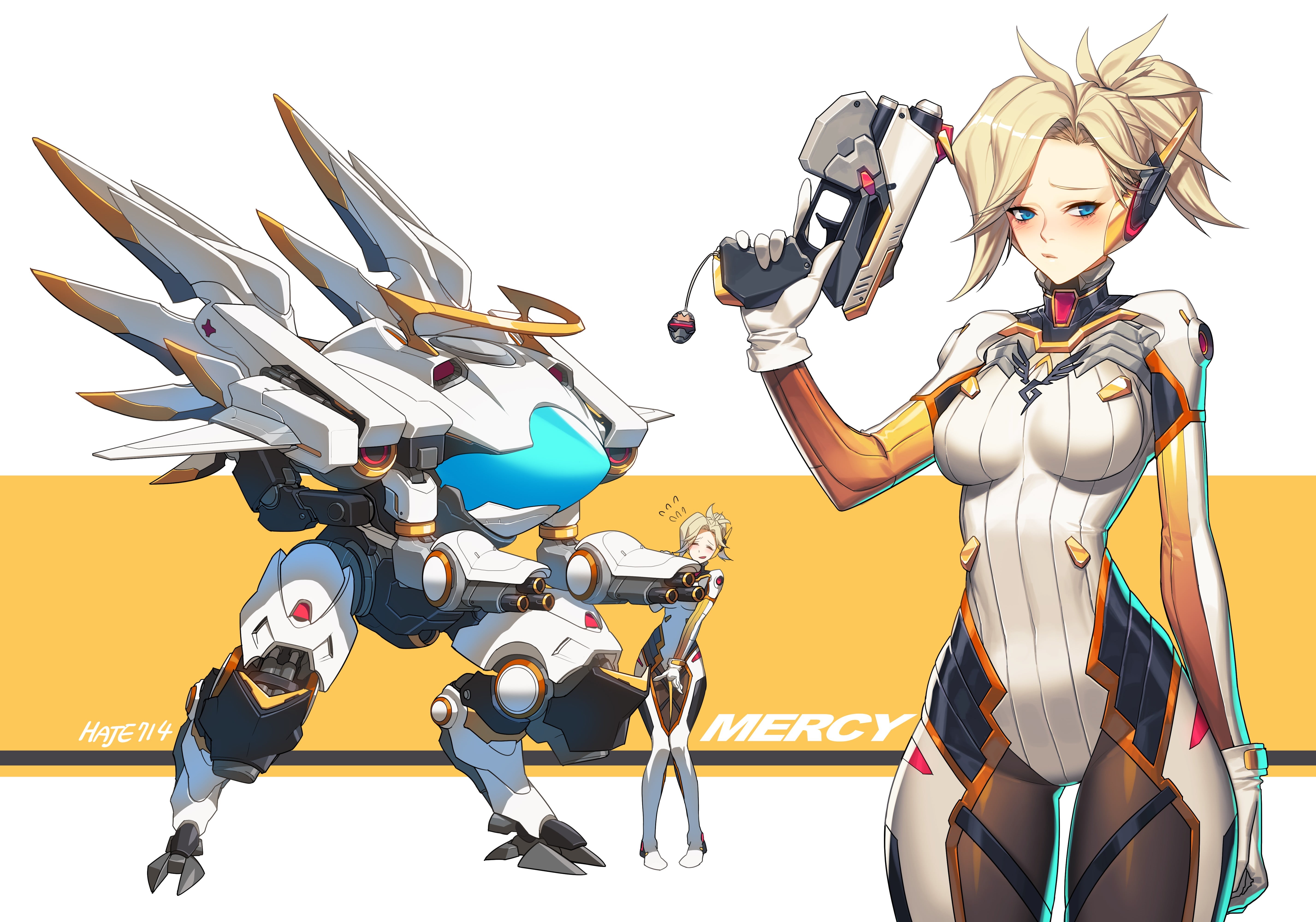 human representation, studio shot, art and craft, men, standing, anime, Mercy (Overwatch), fashion, full length, vector, young adult, short hair, women, HD Wallpaper