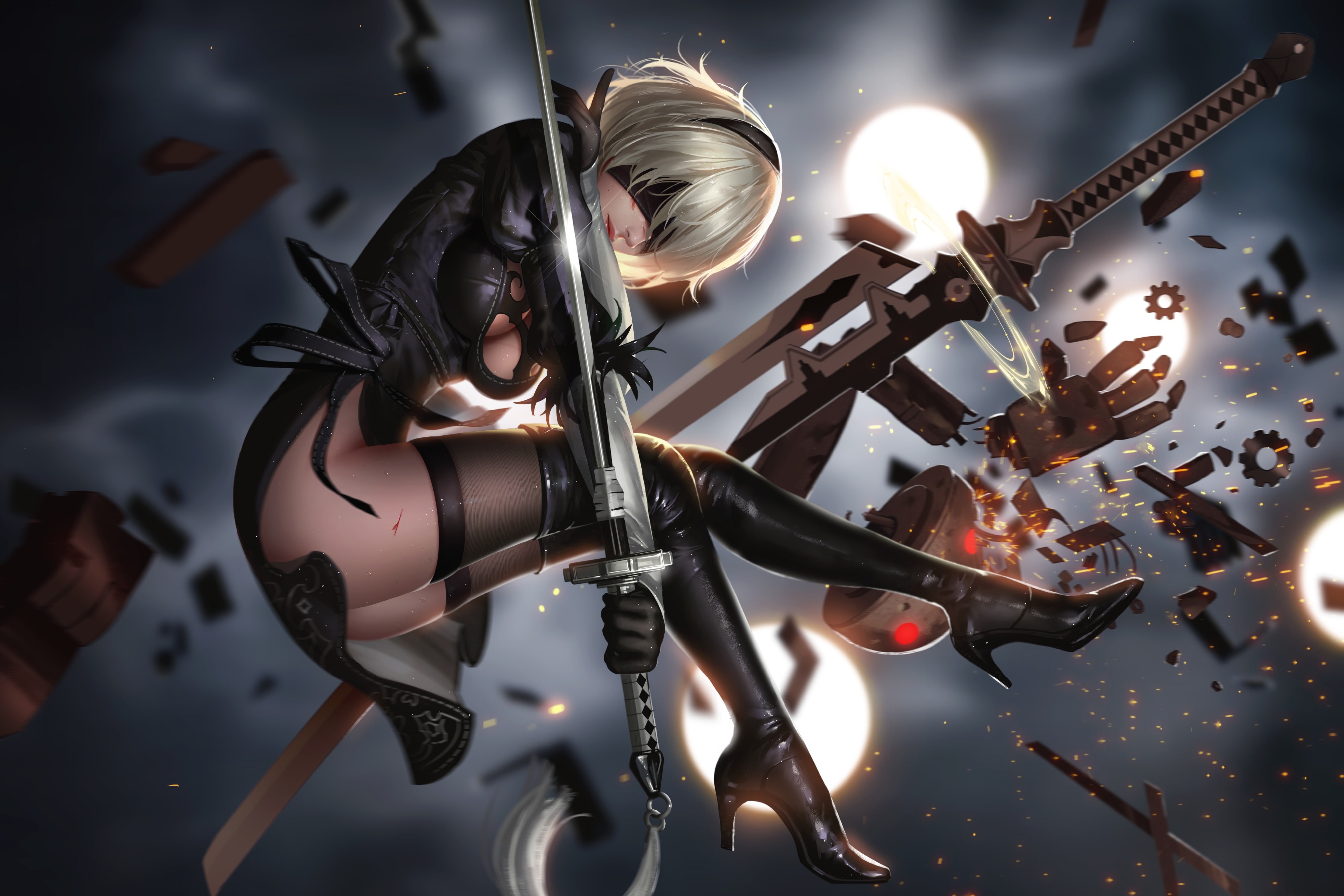 4K, art, yorha unit no. 2 type b, the game, nier: automata, weapons, girl, HD Wallpaper