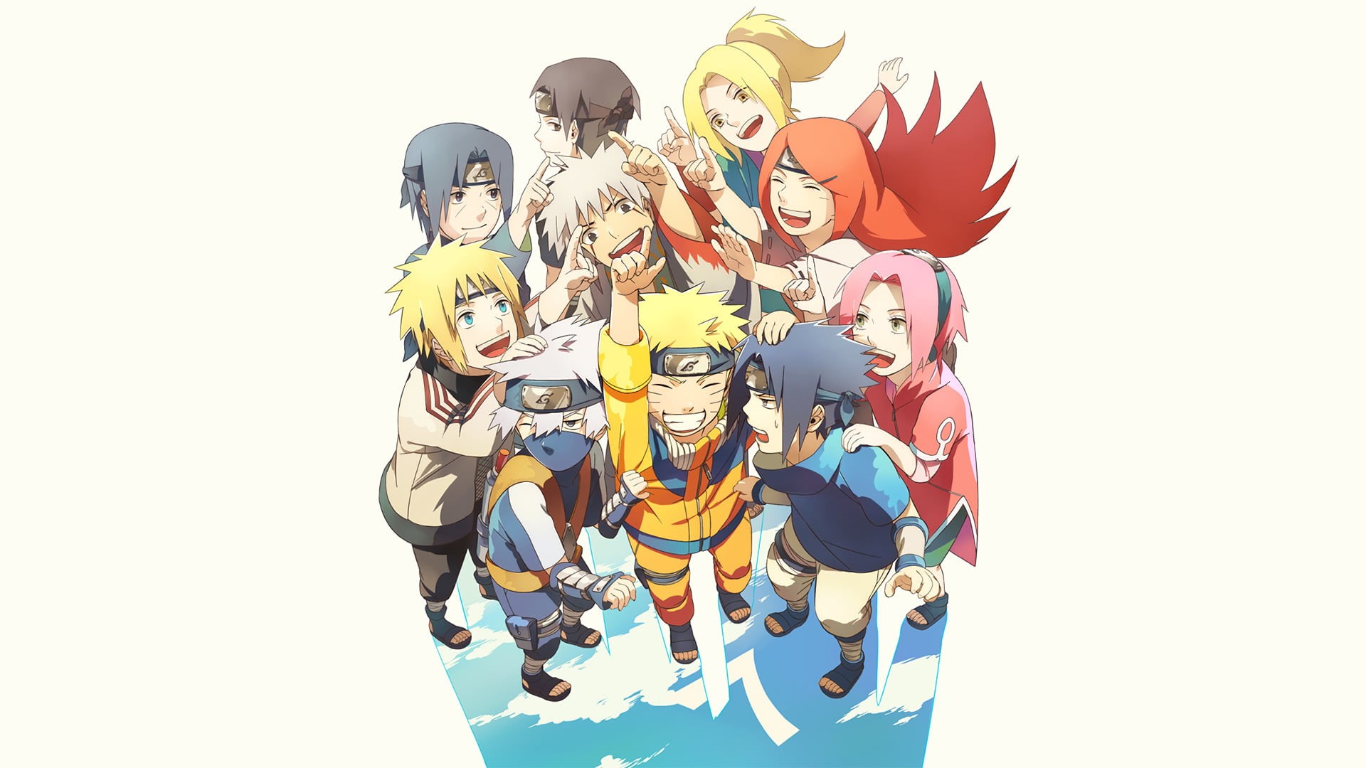 Kakashi Hatake, cut out, Anime, high angle view, Jiraiya (Naruto), 1080P, standing, togetherness, connection, men, Minato Namikaze, Itachi Uchiha, adult, HD Wallpaper
