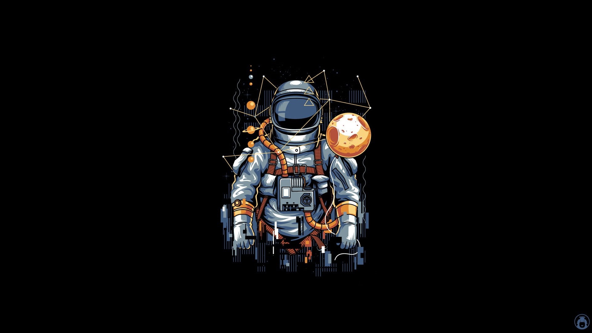 Moon, Art, Illustration, Cosmonaut, Spaceman, Background, Angga Tantama, Astronaut, Minimalism, Vector, 1080P, HD Wallpaper