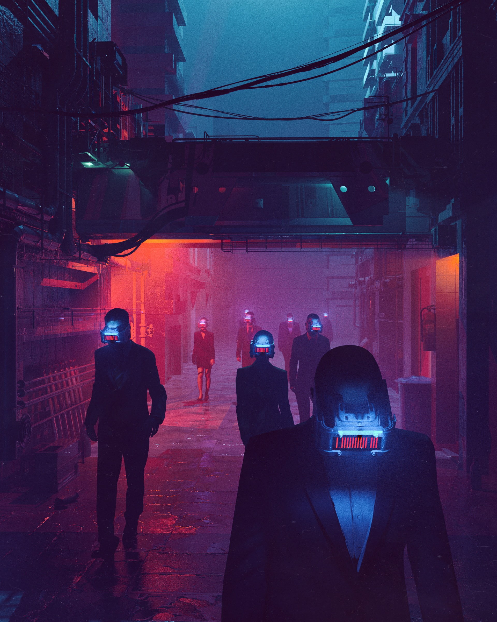 digital art, people, city, beeple, 3D, neon, street, 1080P, Phone HD Wallpaper