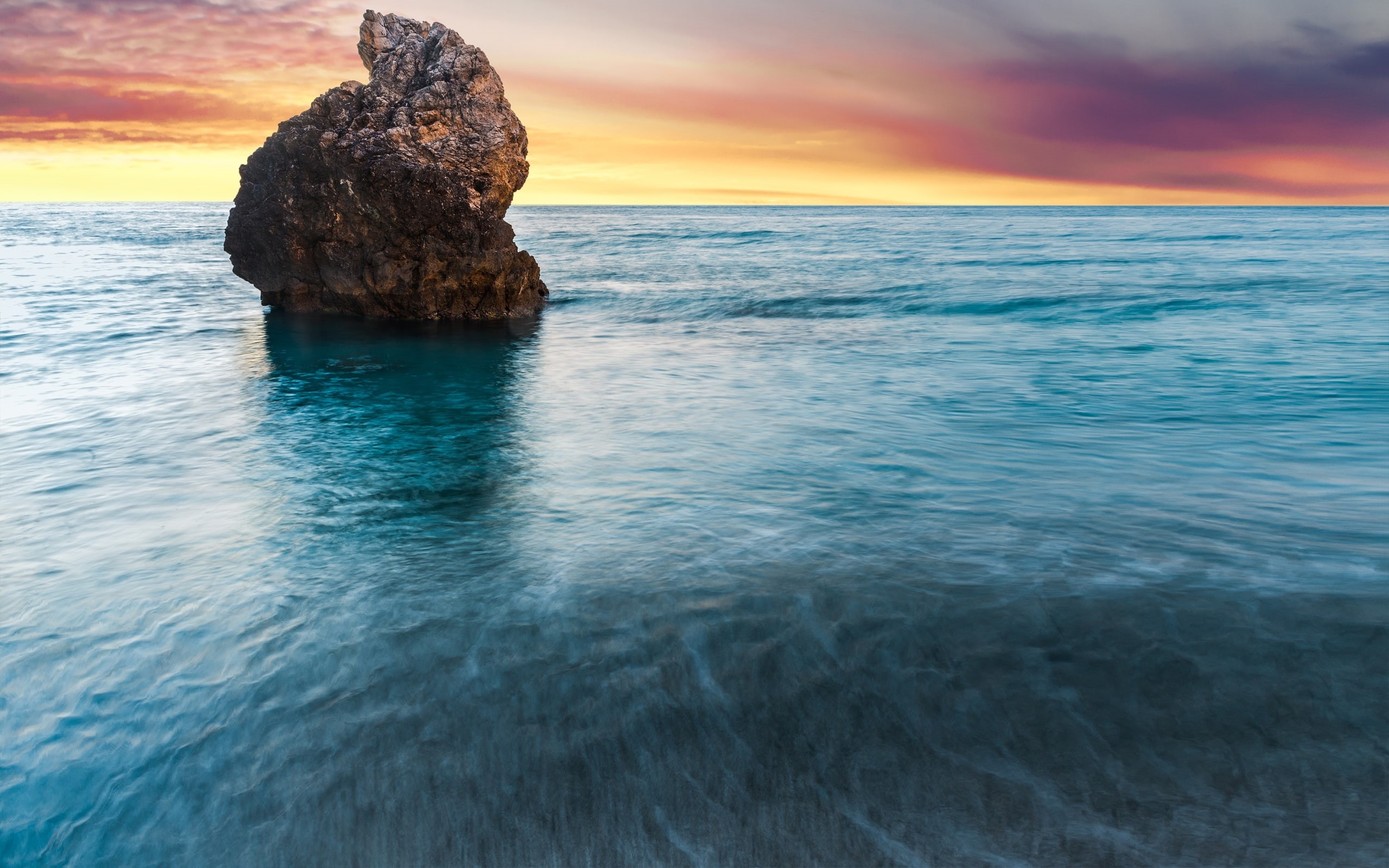 Beach, Sea, Rock, Ocean, Lefkada, monolith, Milos, Sunrise, Greece, 2K, HD Wallpaper
