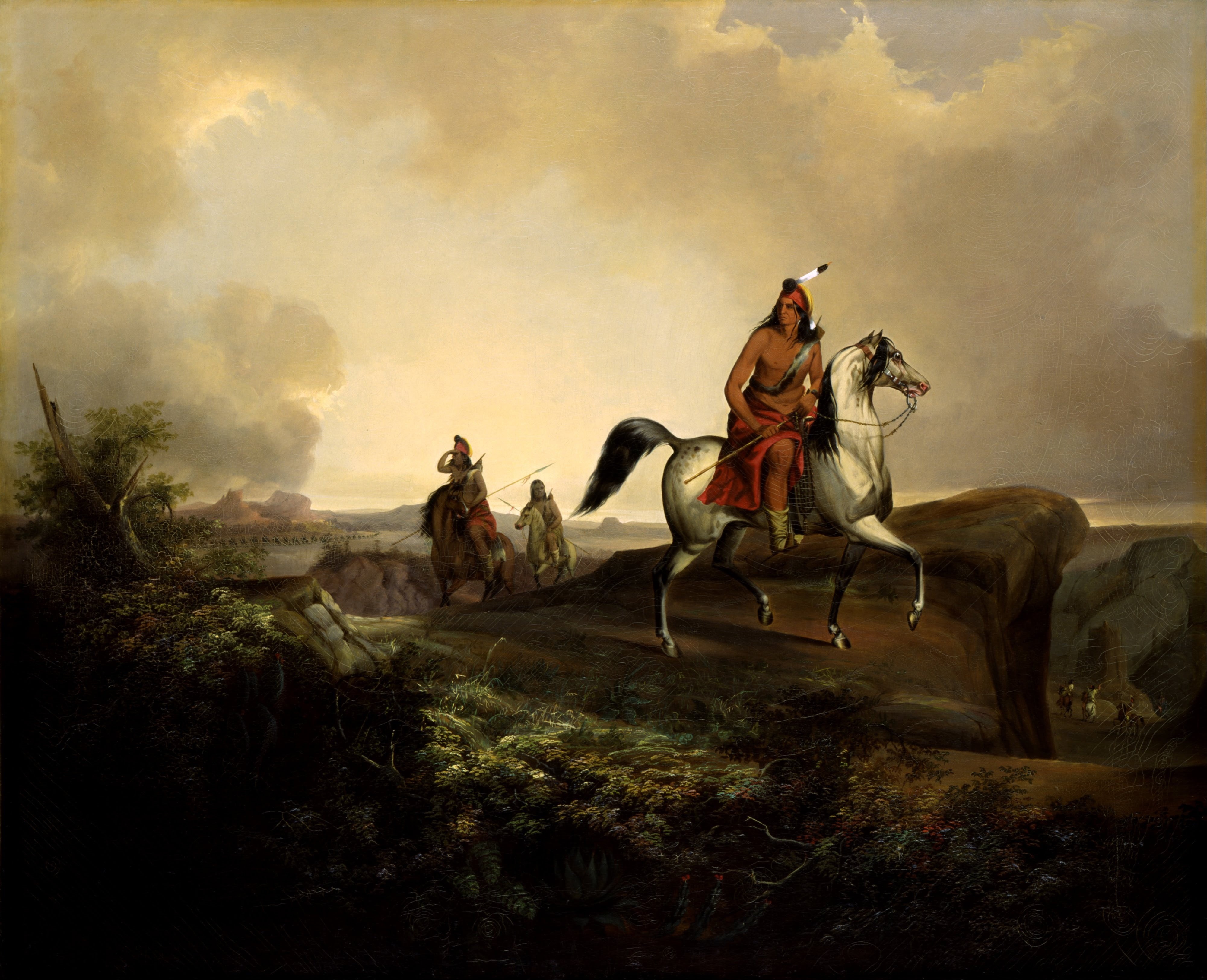 indians, activity, mammal, mountains, domestic animals, outdoors, water, john stanley, white, outside, fighting, riding, painting, livestock, illustration, HD Wallpaper