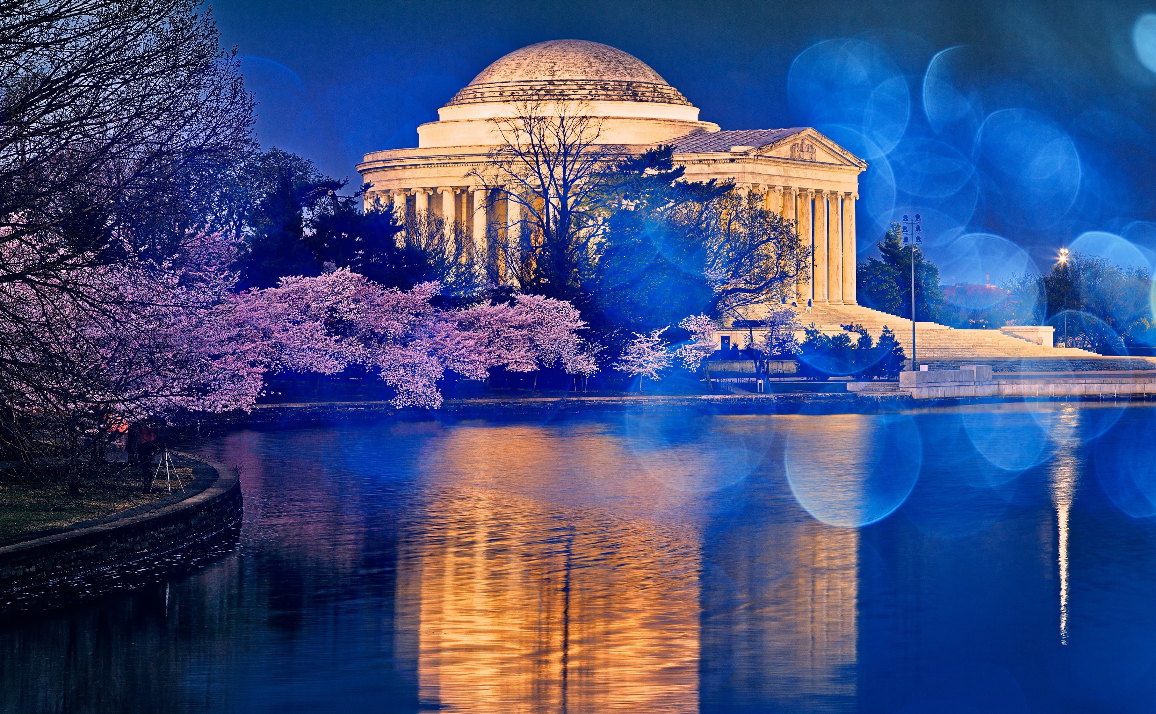 Dawn, dusk, sky, Background, night, vibrant, Morning, landmark, lake, bokeh, white, Waterscape, the past, travel destinations, thomas, Seasons, building exterior, HD Wallpaper