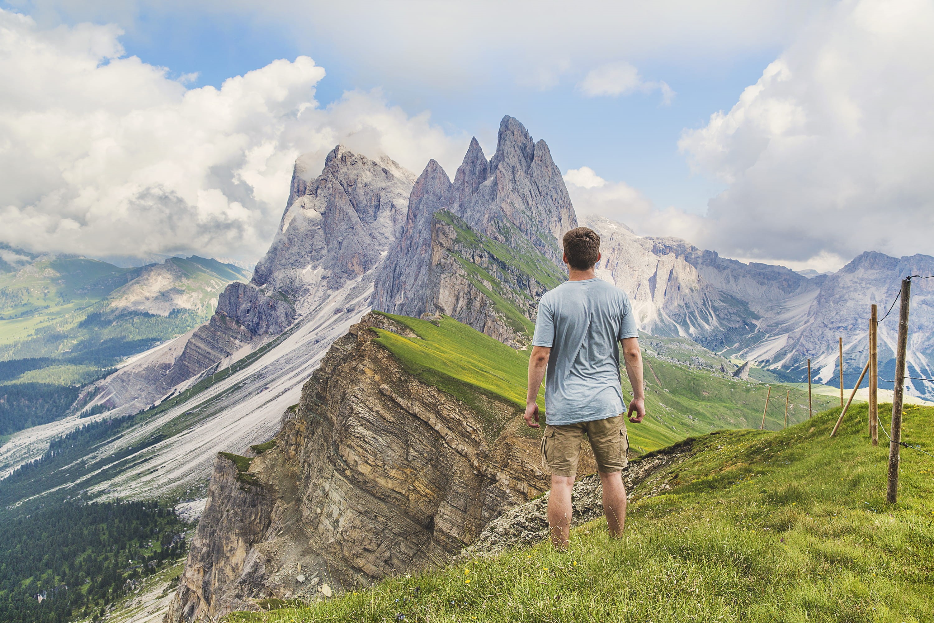 daytime, top, european Alps, casual clothing, mountain Range, walking, summer, cloud - sky, leisure activity, tourist, grass, hill, lifestyles, one woman only, HD Wallpaper