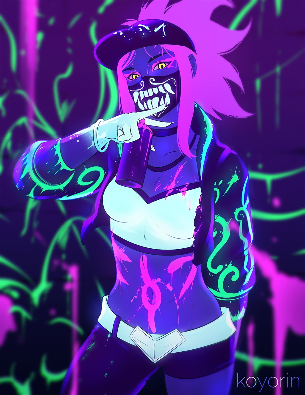video games, neon, 720P, Summoners Rift, yellow eyes, Akali(League of Legends), League of Legends, K/DA, Phone HD Wallpaper