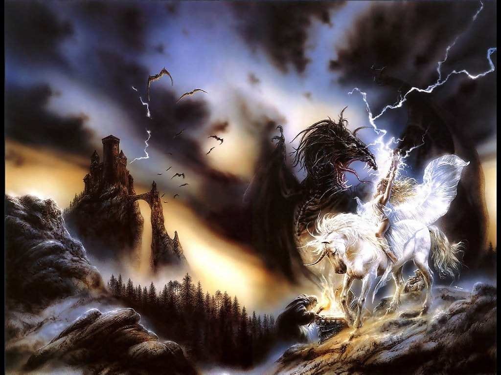 Danger, abstract, graphics, sorcerer, 480P, gefahr, art, hd, Mage, fantasy, unicorn, HD Wallpaper