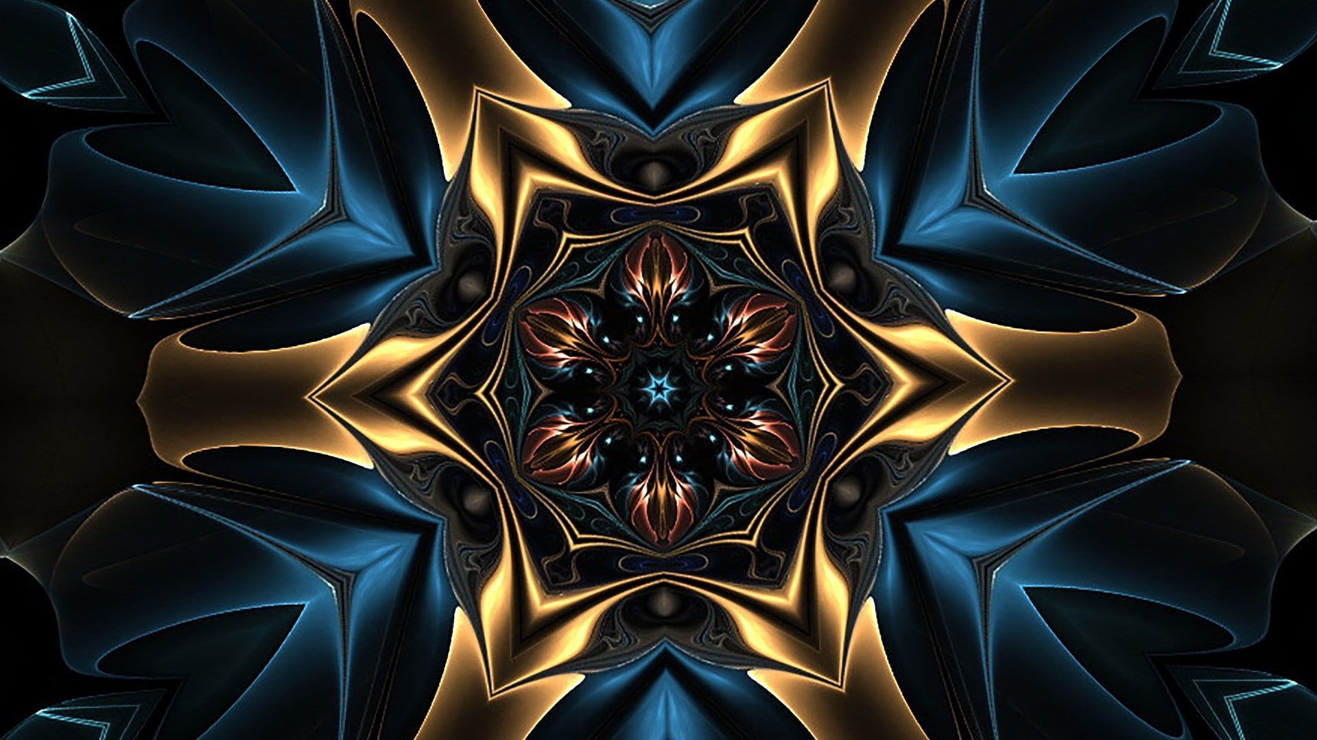 copper, symmetry, cg artwork, fractal art, fractal, pattern, 1080P, graphics, HD Wallpaper