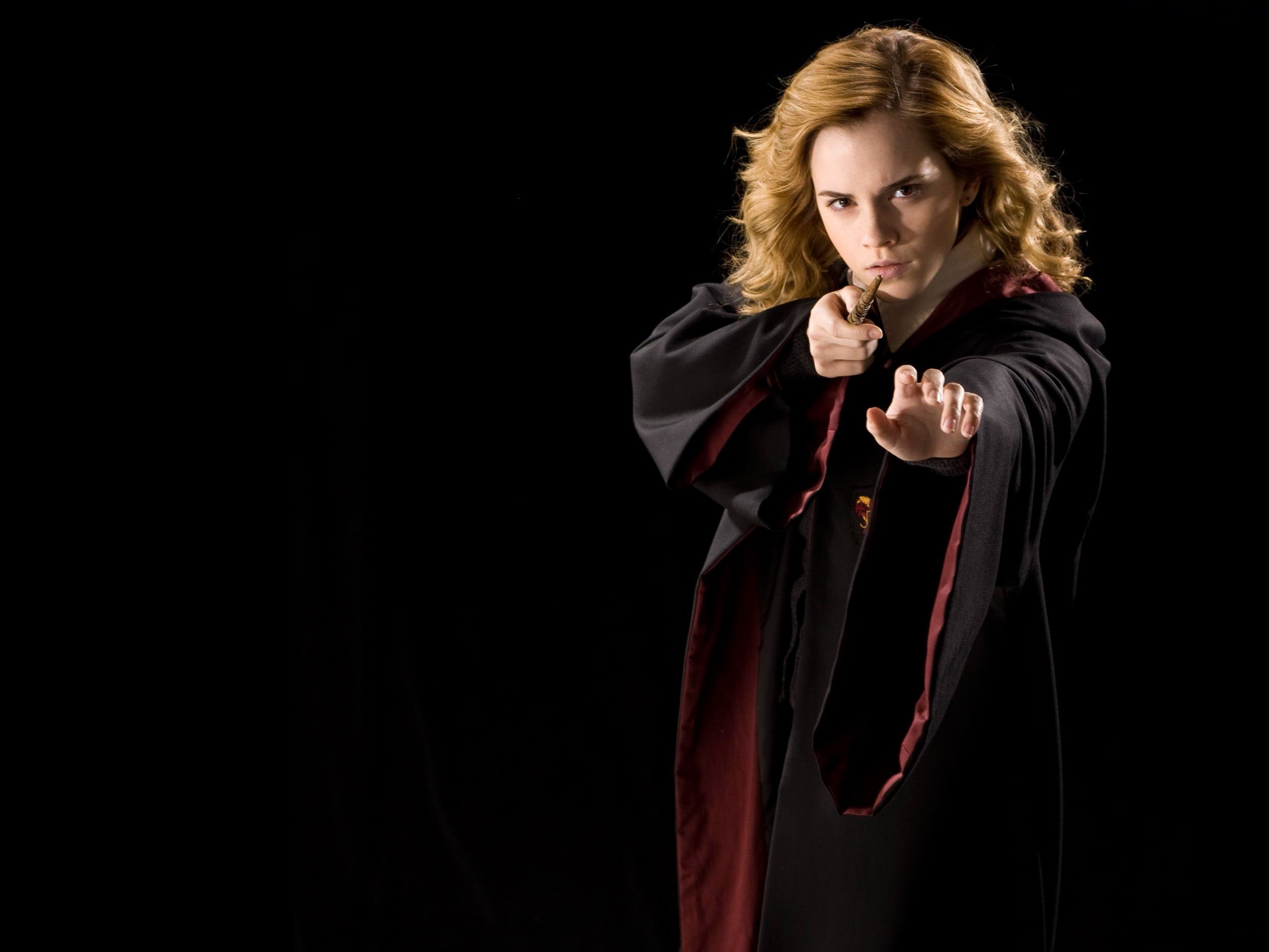 front view, hair, movies, long hair, portrait, Emma Watson, young women, young adult, actress, studio shot, blond hair, black background, women, indoors, HD Wallpaper