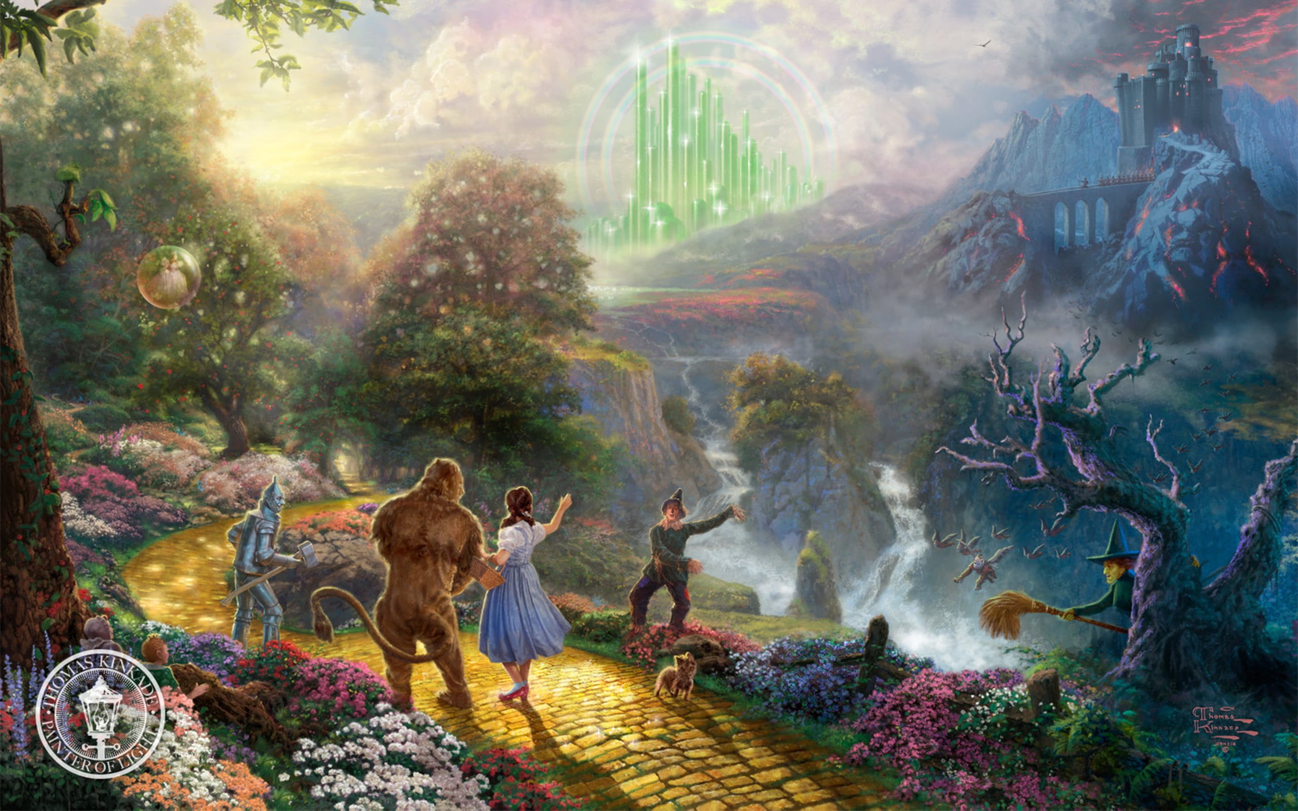 domestic, cartoon, outdoors, forest, The Cowardly Lion, entertainment, tree, animal, painting, Tin Man, asia, people, mammal, oz, cultures, beauty in nature, HD Wallpaper