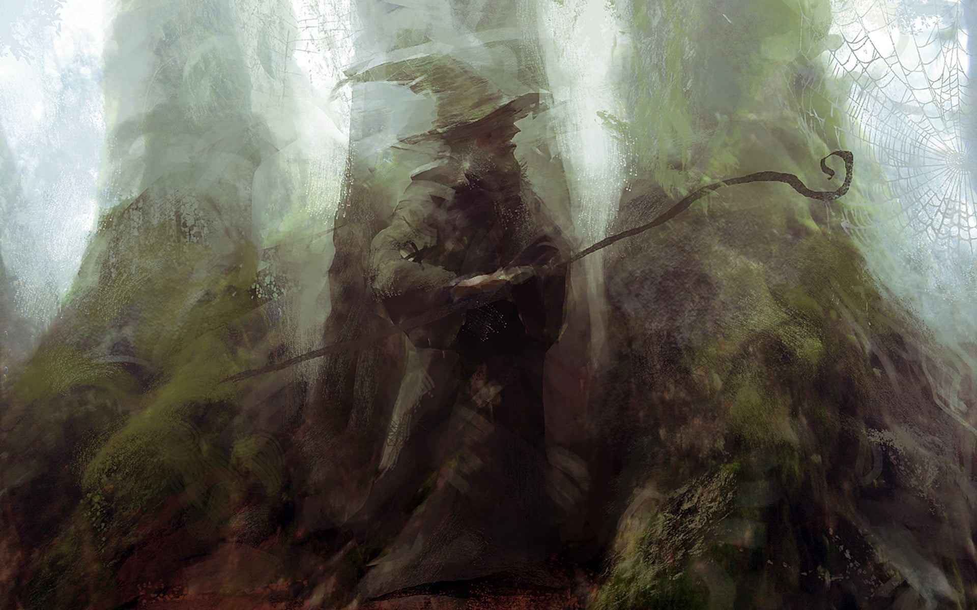 day, holding, growth, land, painting, tree, waterfall, backgrounds, deep, no People, fog, tree trunk, tropical Rainforest, Gandalf, environment, mist, mystery, HD Wallpaper