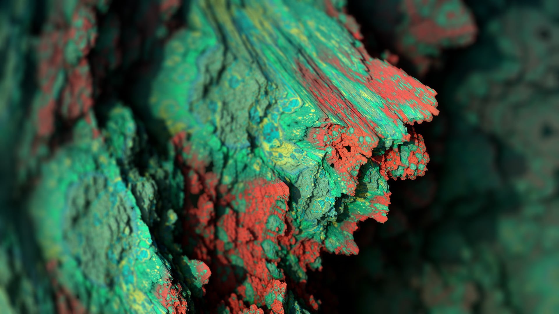 Procedural Minerals, close-up, focus on foreground, green color, artwork, selective focus, digital art, red, CGI, nature, outdoors, multi colored, mineral, HD Wallpaper