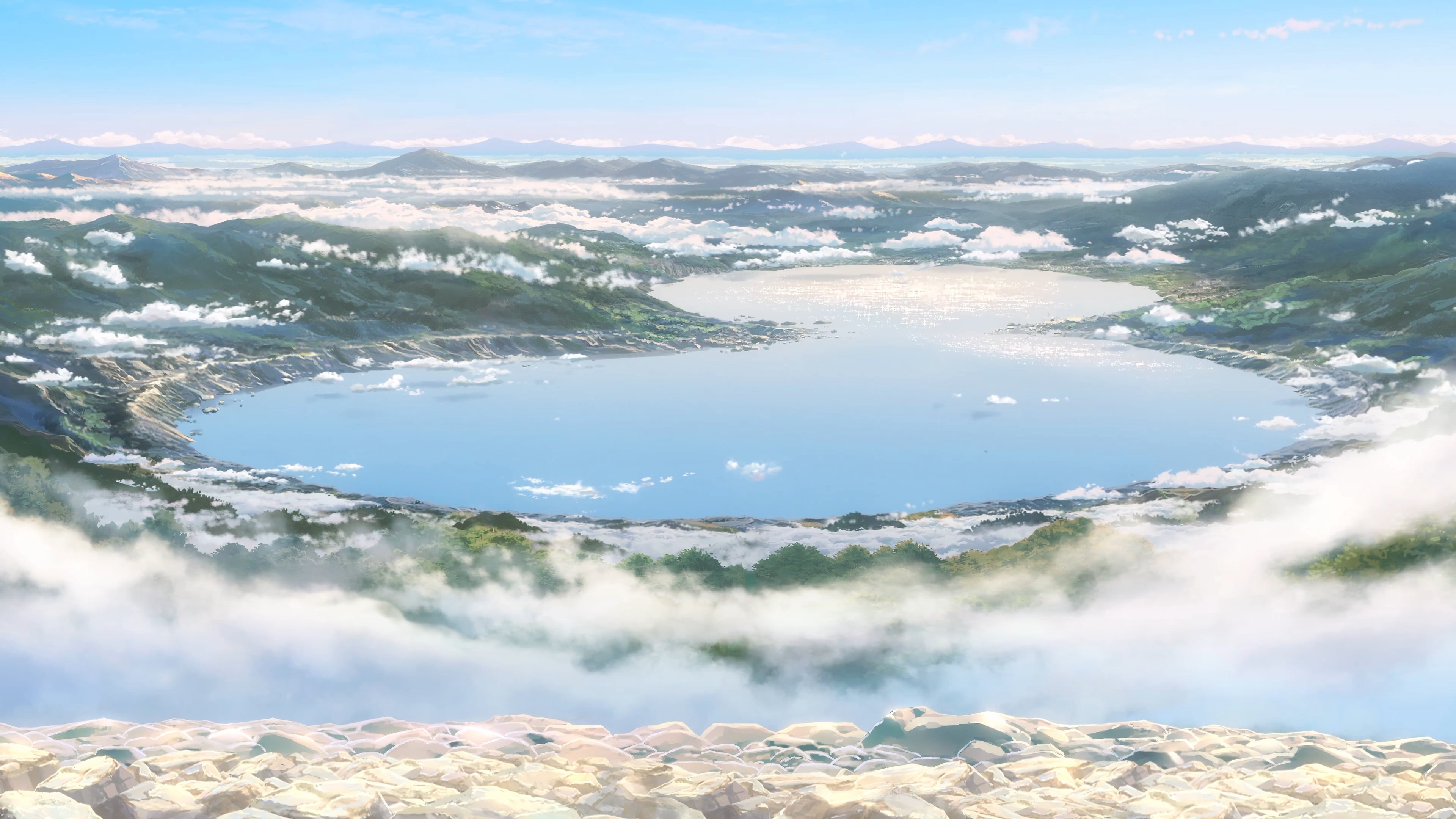 nature, physical geography, tranquil scene, beauty in nature, tranquility, mountains, idyllic, environment, outdoors, blue, Kimi no Na Wa, hot spring, anime, HD Wallpaper