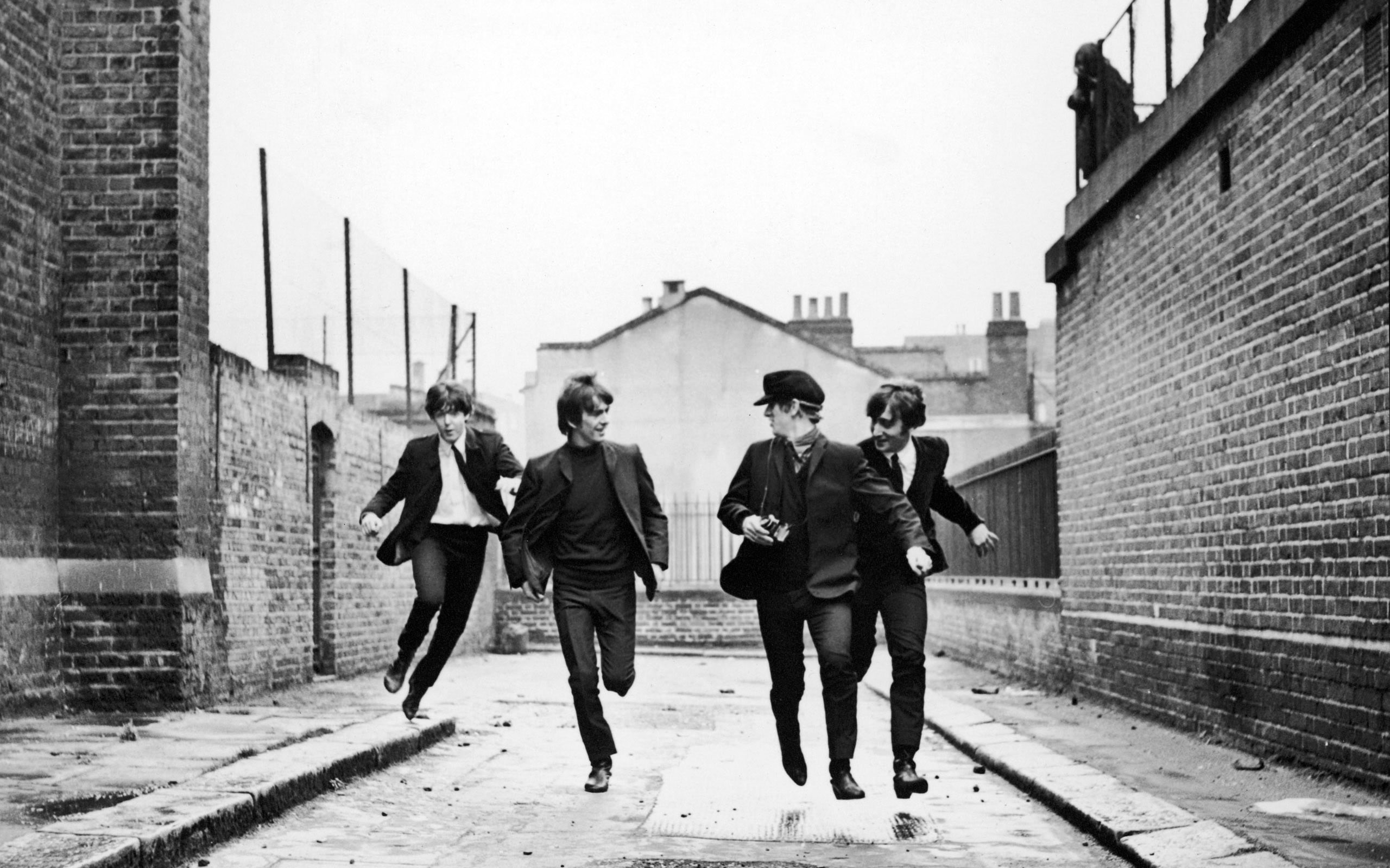 winter, s, group of people, architecture, city, men, brick, day, The Beatles, people, young adult, jacket, real people, suit, wall, full length, uniform, HD Wallpaper
