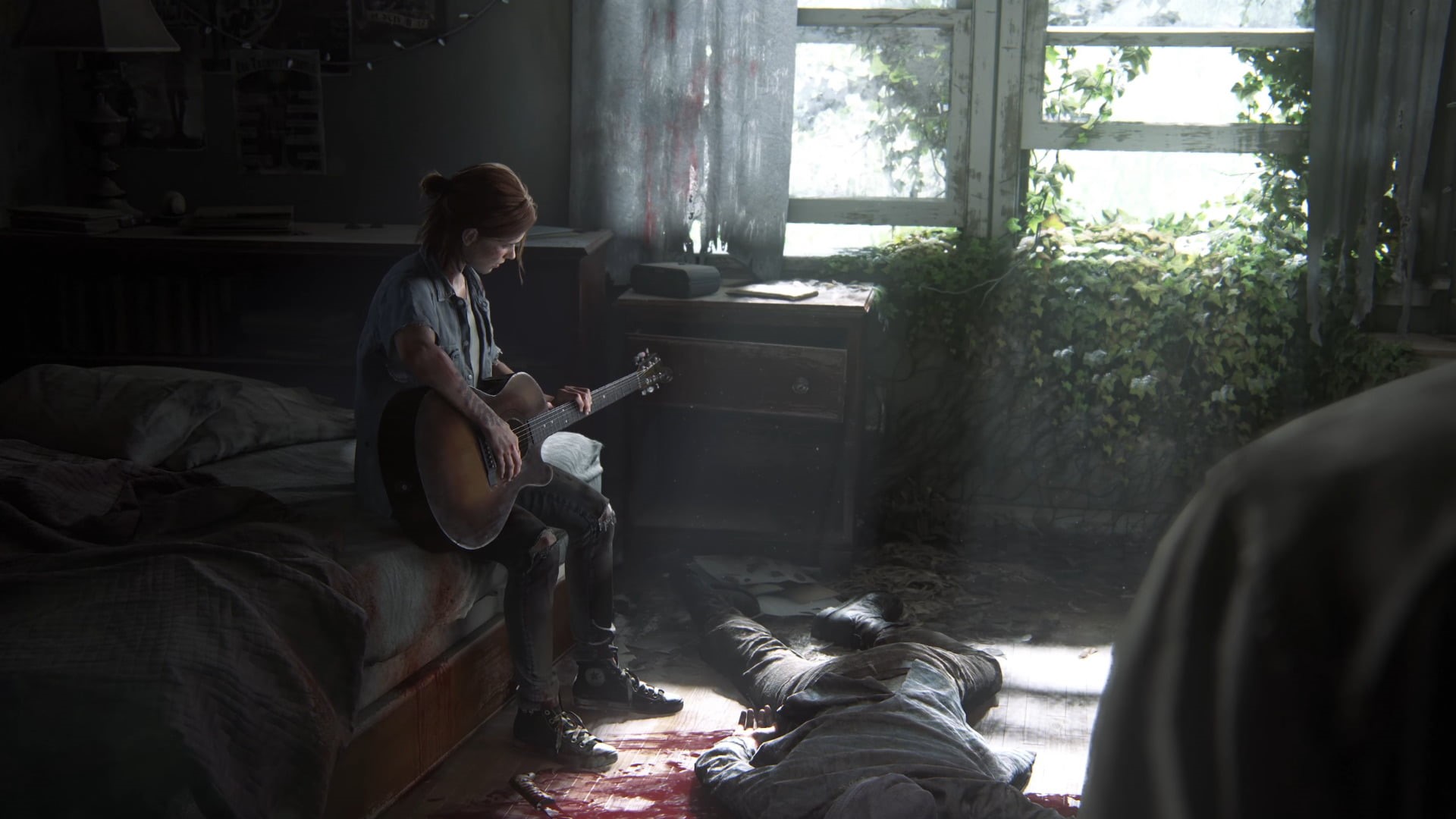The Last of Us Part II, people, real people, leisure activity, bed, adult, domestic life, Guitar, indoors, relaxation, casual clothing, Video Game, furniture, HD Wallpaper