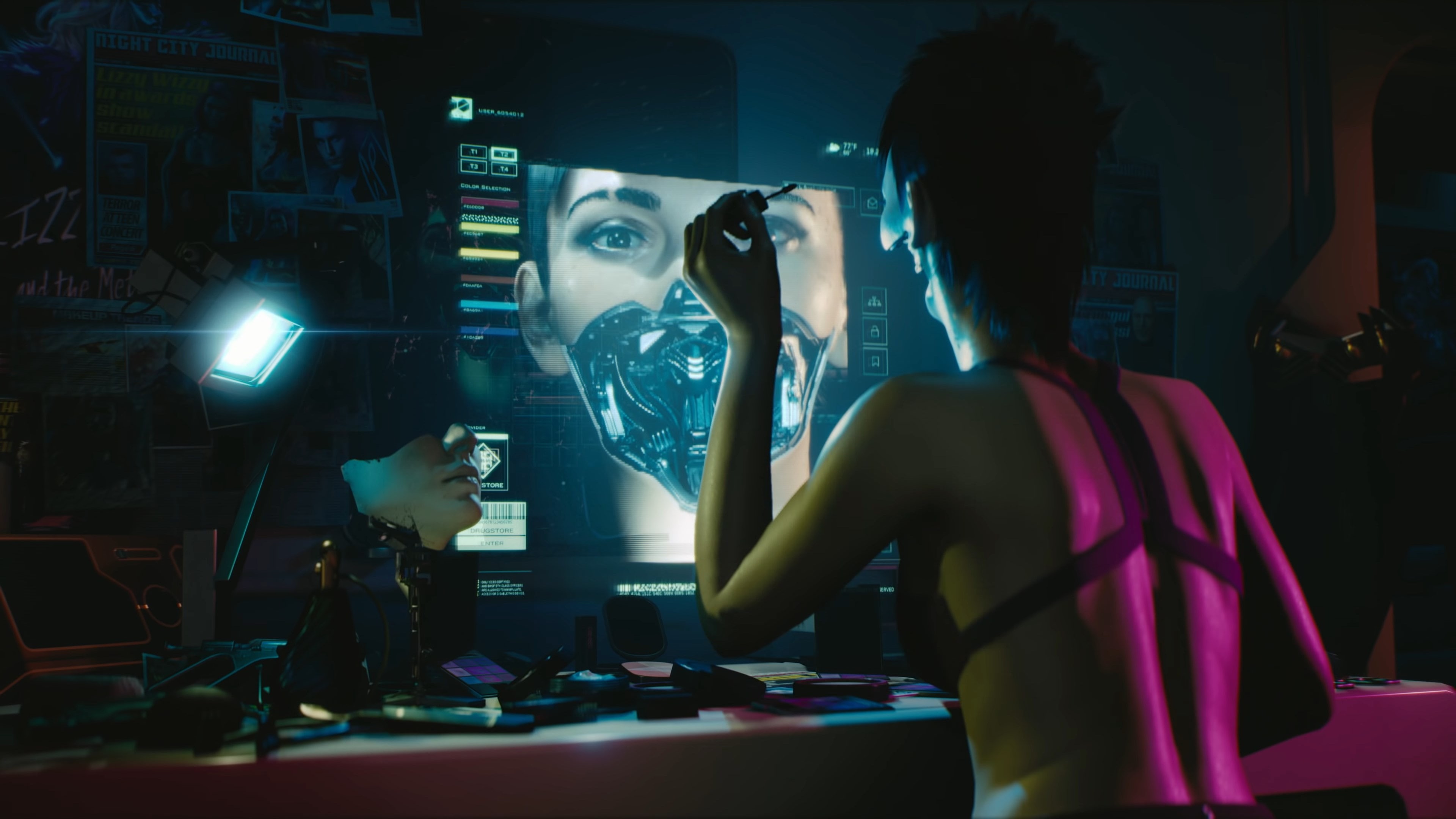 one person, hairstyle, leisure activity, technology, illuminated, occupation, young women, real people, Cyberpunk 2077, lifestyles, indoors, side view, HD Wallpaper