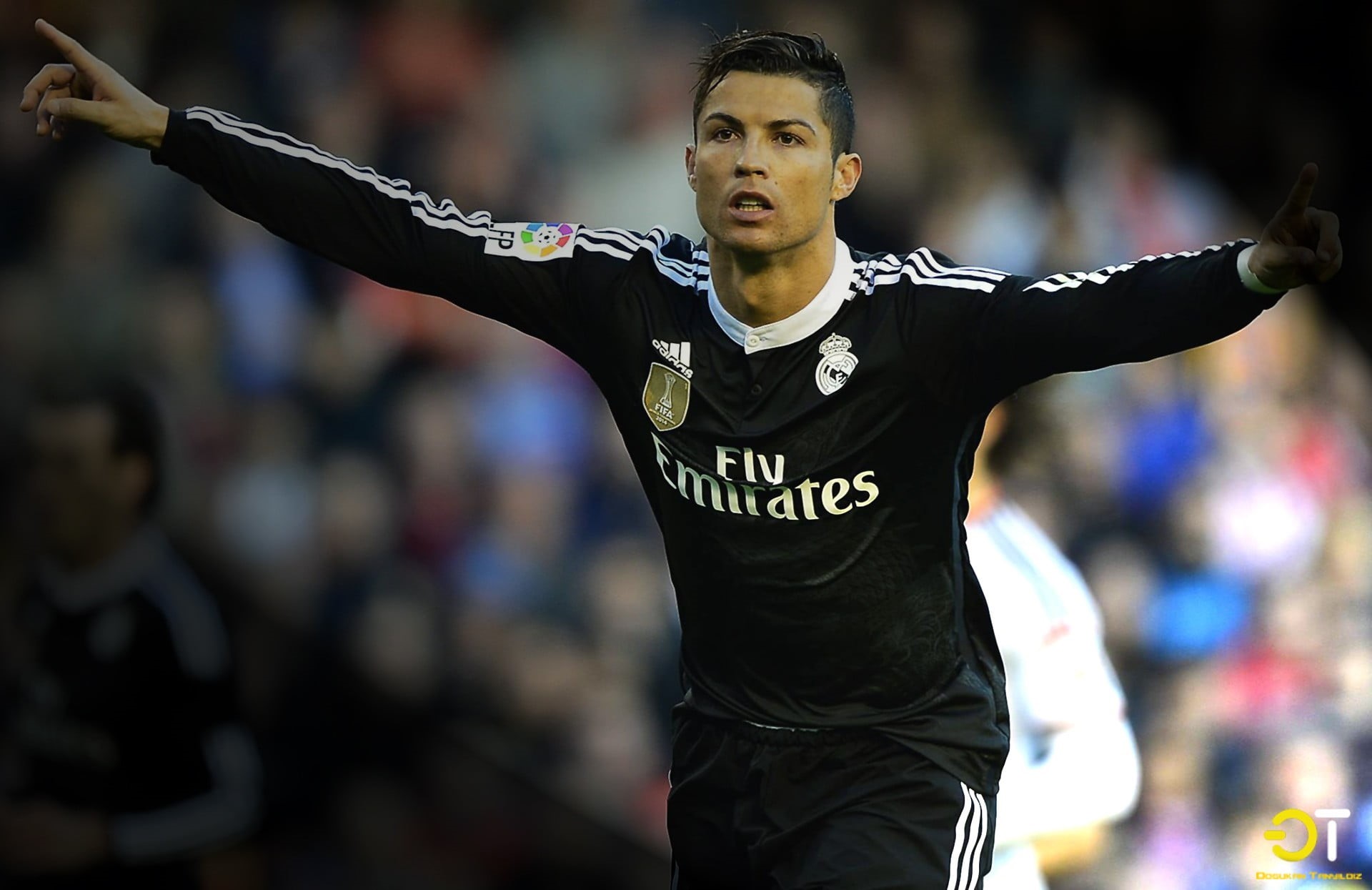 looking at camera, Real Madrid, limb, sport, clothing, Cristiano Ronaldo, one person, cristiano, human arm, incidental people, waist up, focus on foreground, HD Wallpaper