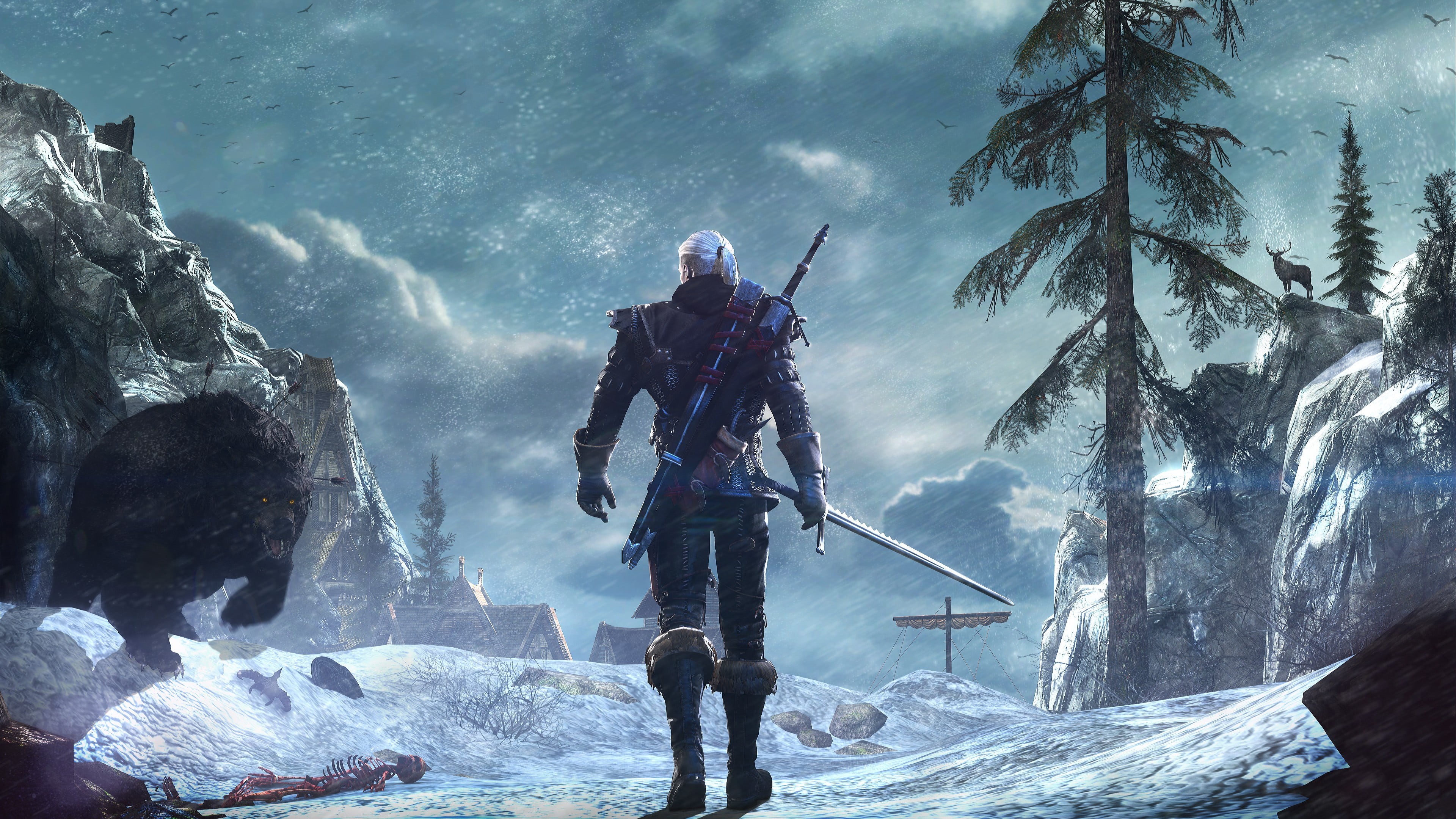  gun, winter, The Witcher 3: Wild Hunt, courage, Geralt of Rivia, scenics - nature, digital composite, military, digital, weapon, forest, real people, HD Wallpaper