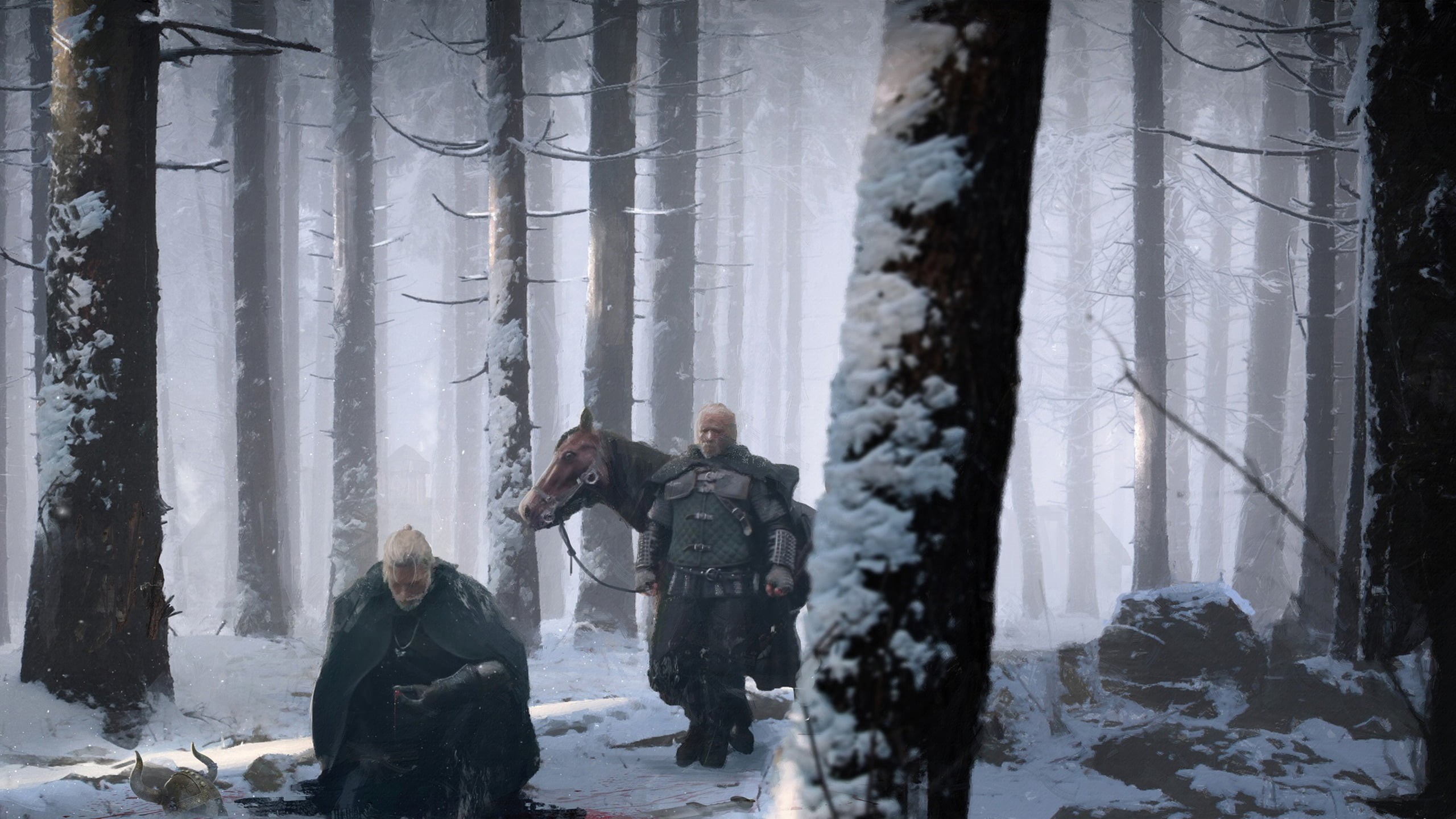 snowing, woodland, forest, land, outdoors, day, 2K, Geralt of Rivia, adult, tree, nature, The Witcher, lifestyles, leisure activity, couple - relationship, HD Wallpaper