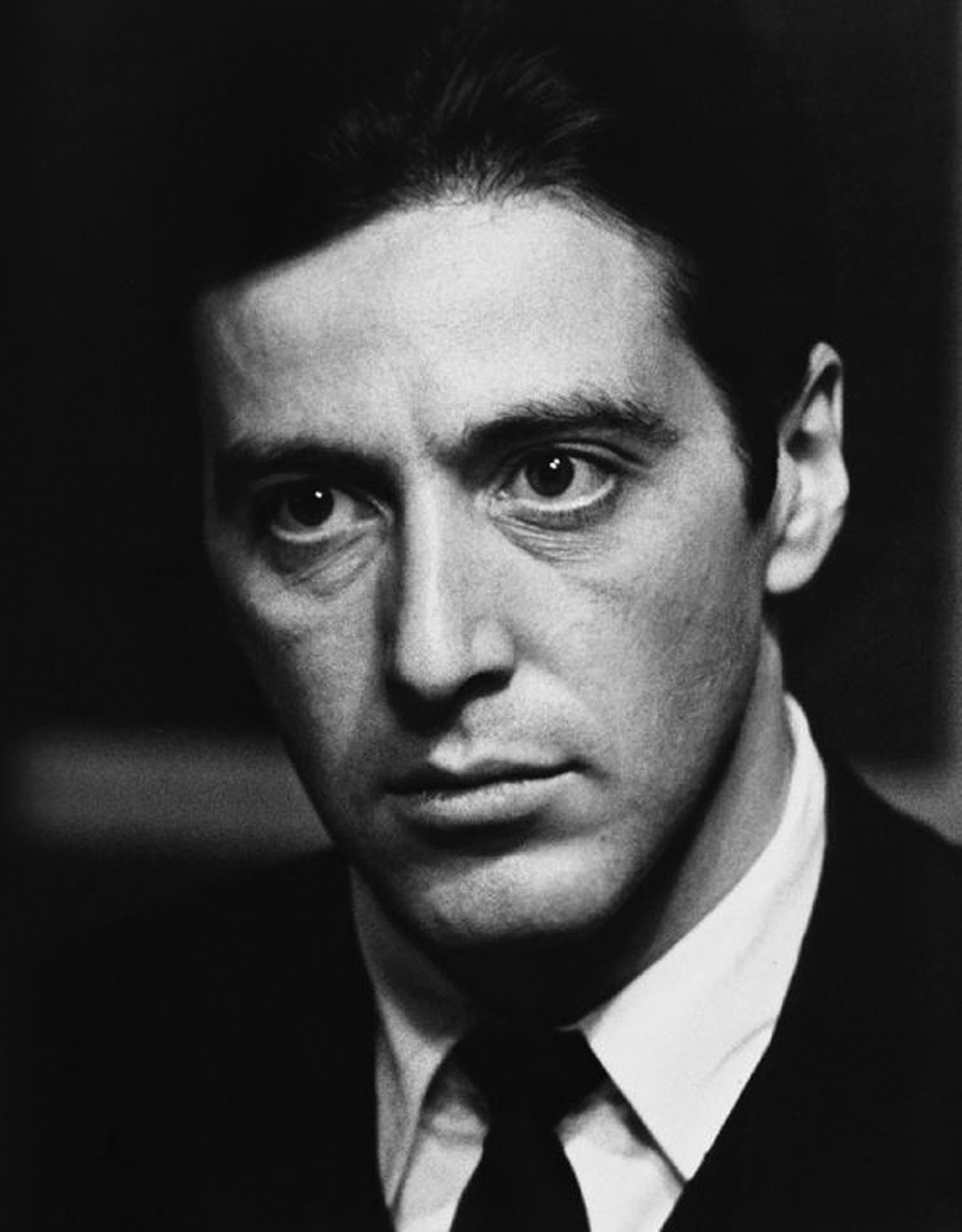 indoors, dark, businessman, headshot, human body part, business, one person, looking at camera, adult, men, 2K, front view, suit, portrait, al pacino michael corleone the godfather monochrome, Phone HD Wallpaper