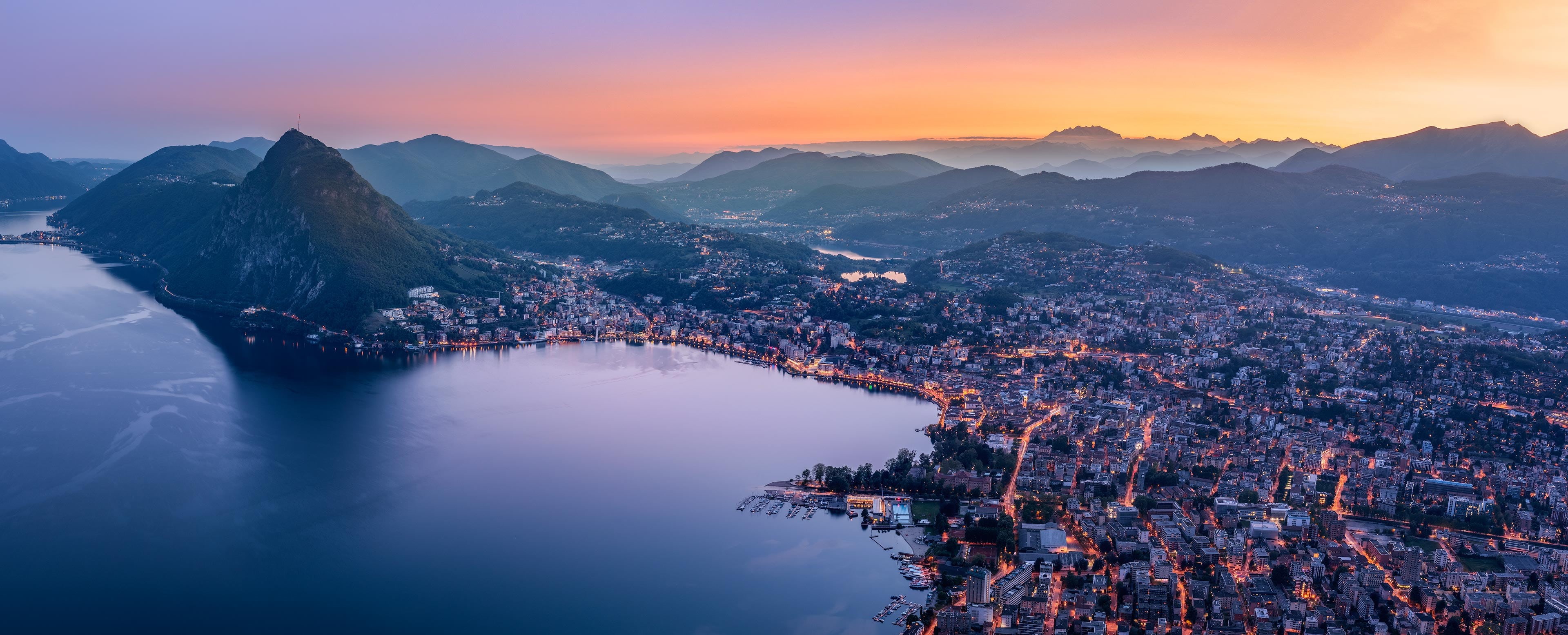 city, mountain peak, mountain range, outdoors, travel destinations, cityscape, aerial, lights, night, sky, view, tranquility, nature, architecture, dusk, HD Wallpaper