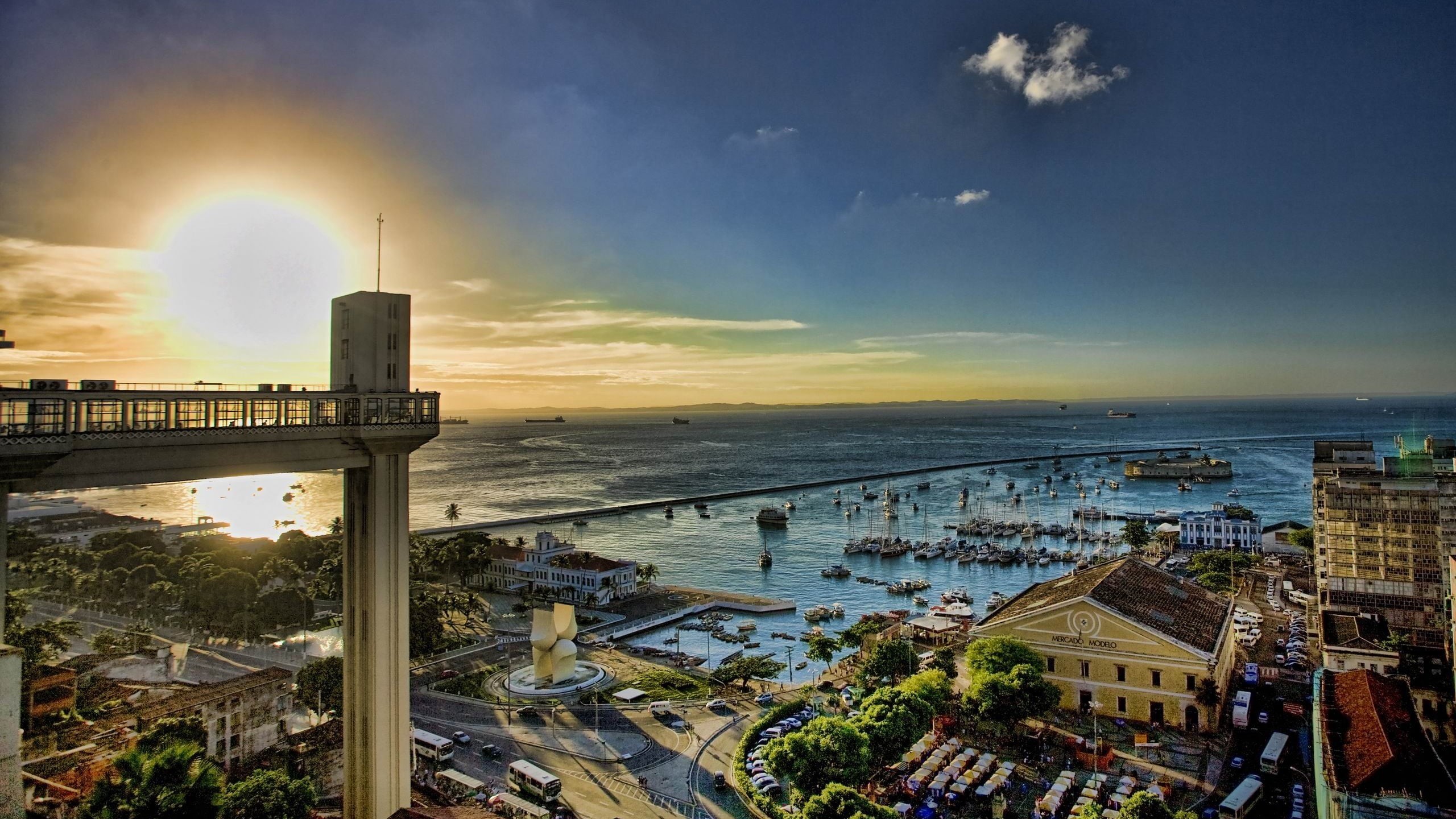 nature, body, city, photography, sunset, Salvador, sky, building, Bahia, 2K, cloud - sky, sunlight, sun, built structure, aerial, scenics - nature, cityscape, HD Wallpaper