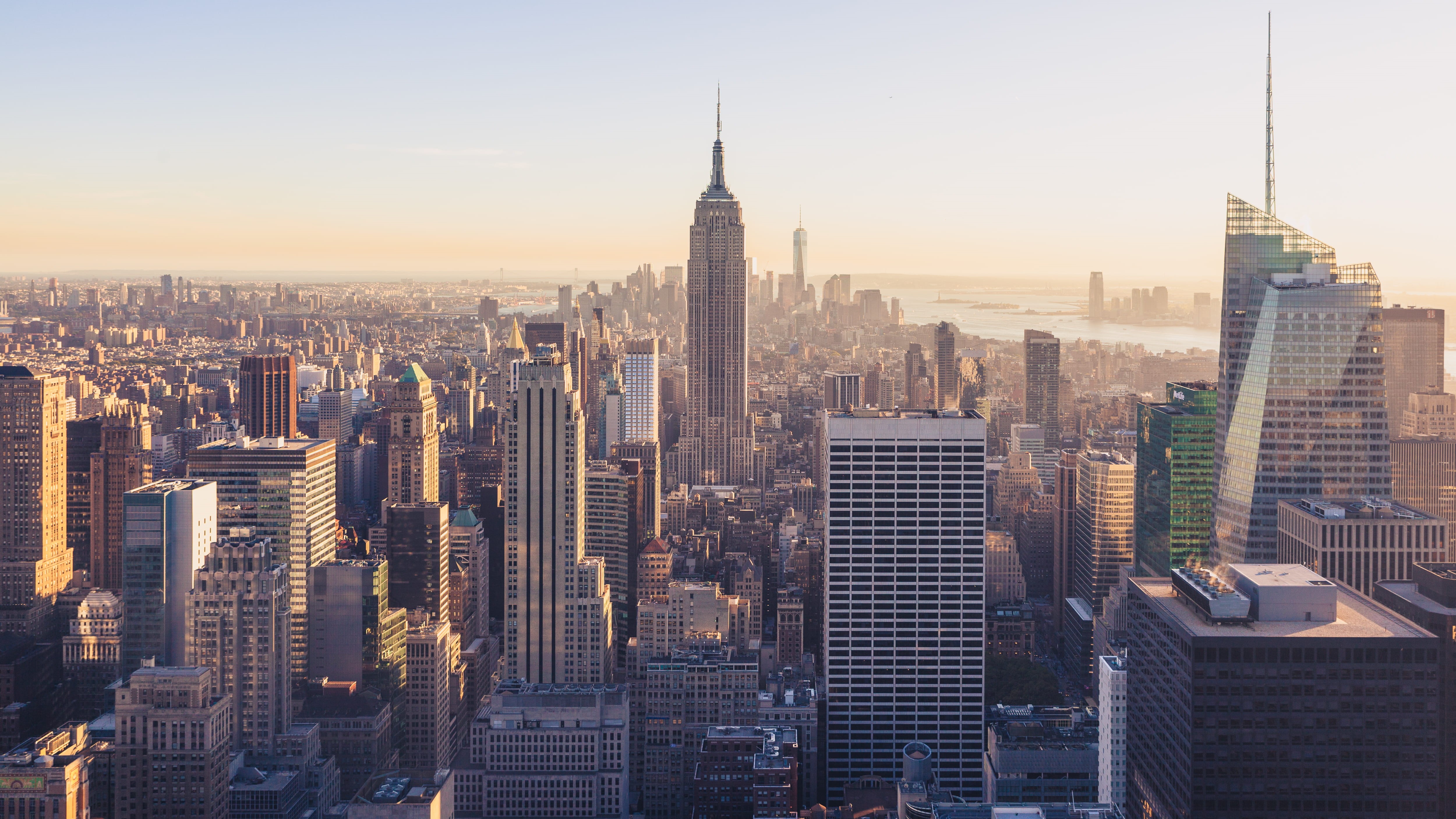 city, tall, built structure, tower, urban, new york, nyc, sky, urban skyline, 4K, new, building, sunset, crowded, spire, outdoors, empire state building, HD Wallpaper