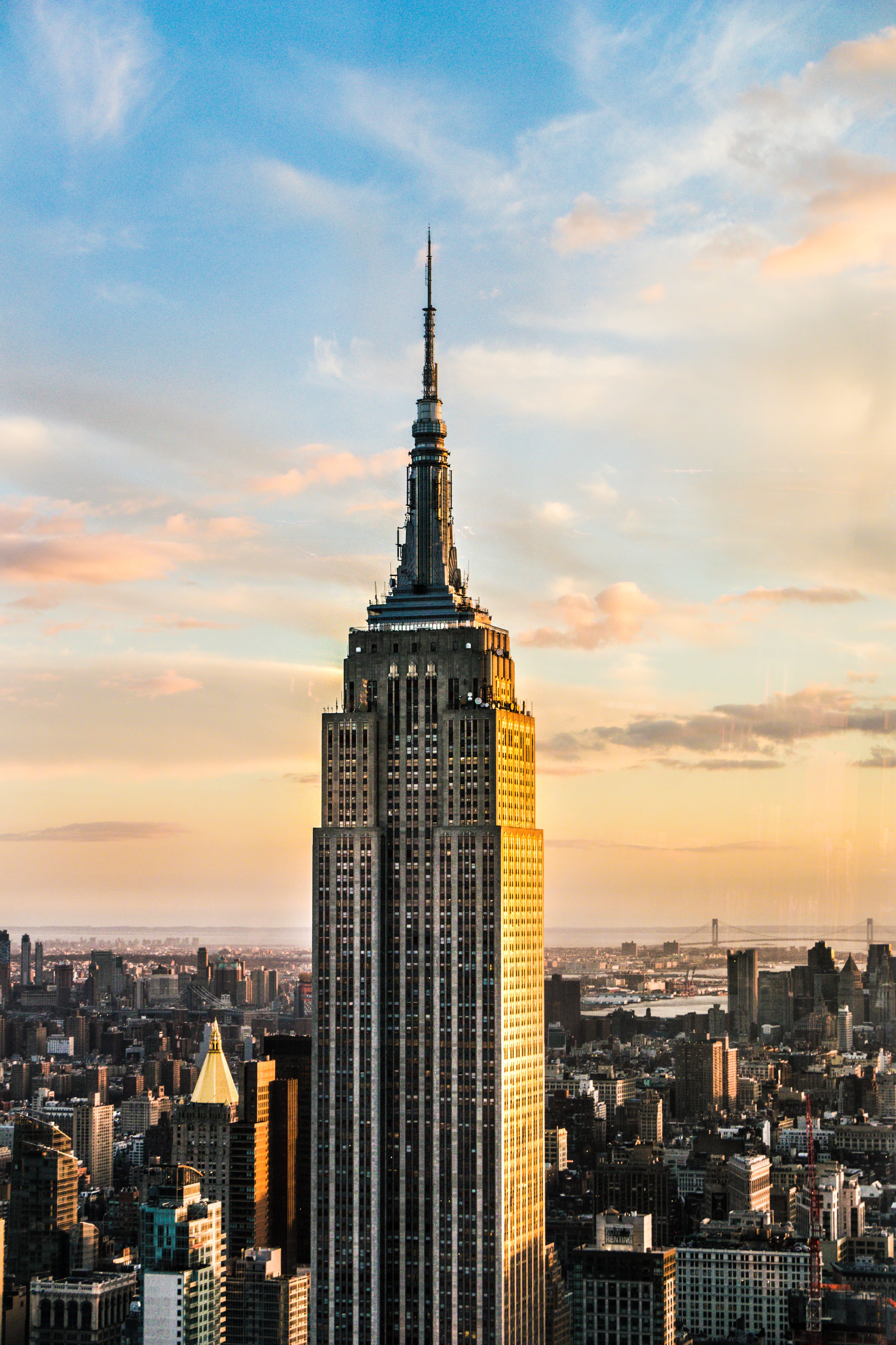 sunset, city scape, orange color, new york city, cityscape, travel destinations, new york, nature, office building exterior, explore, outdoors, romantic sky, Phone HD Wallpaper