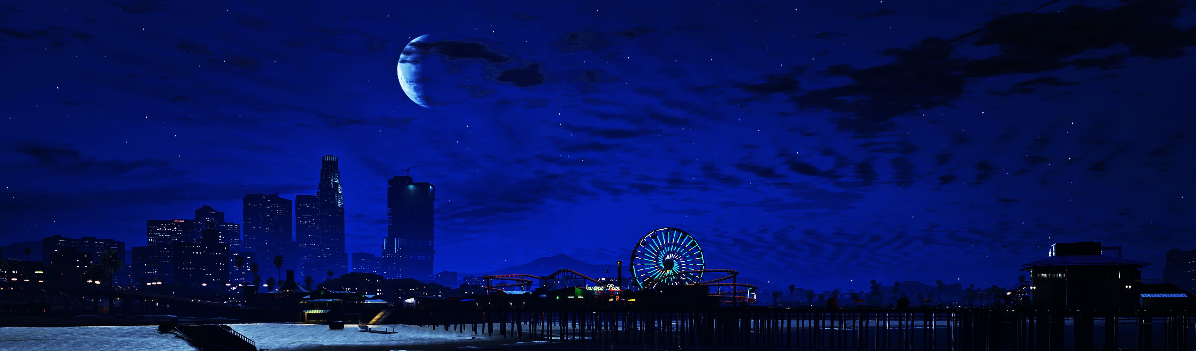 amusement park, moon, star - space, arts culture and entertainment, building exterior, the moon, grand theft auto v, The Saints, building, urban skyline, HD Wallpaper